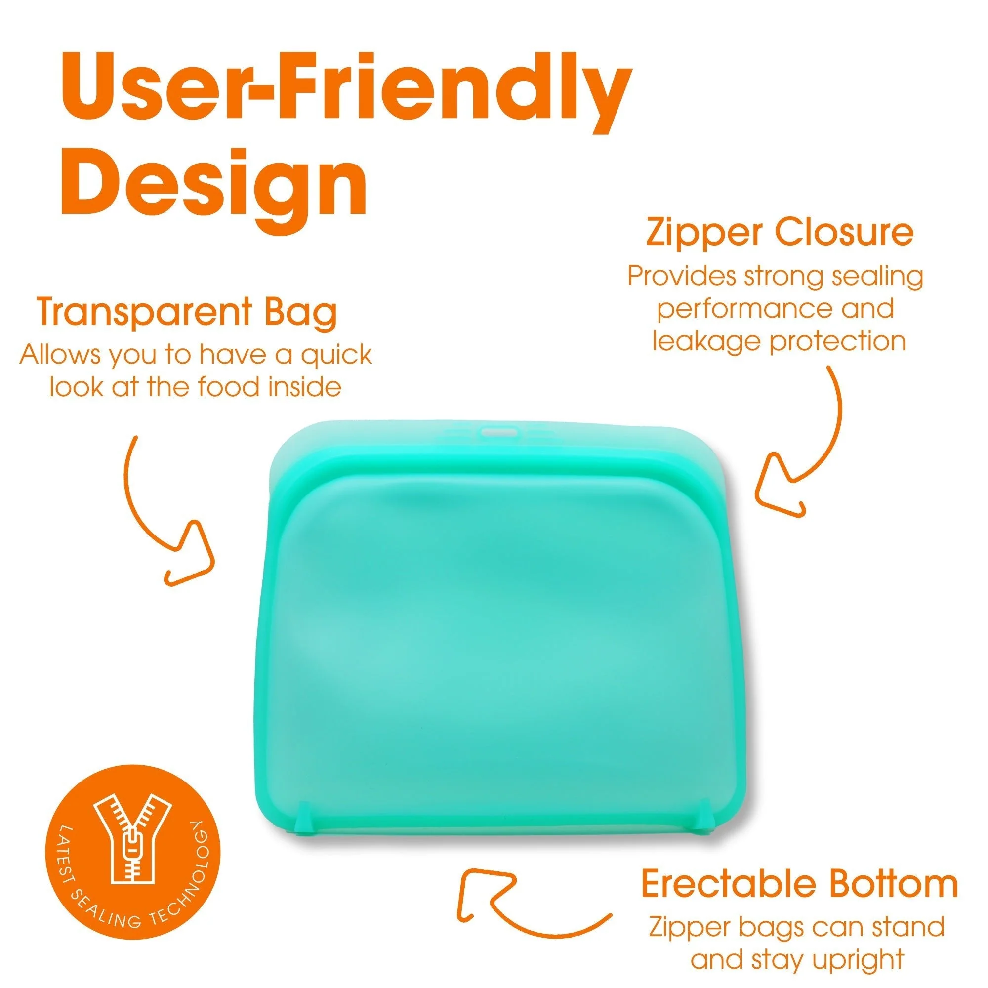 Cheer Collection Set of Silicone Food Storage Bags - Leakproof - Plastic Free & Reusable - Image 5