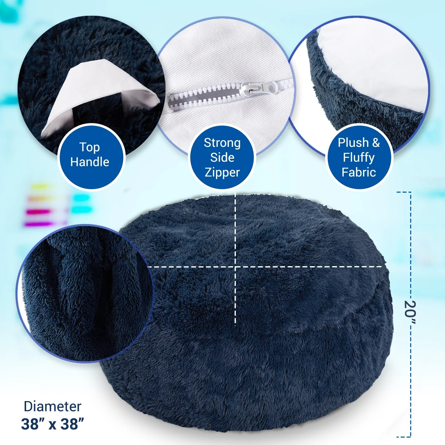 Cheer Collection Shaggy Long Hair Stuffed Animal Storage Bag and Bean Bag Chair with Handle - Image 5