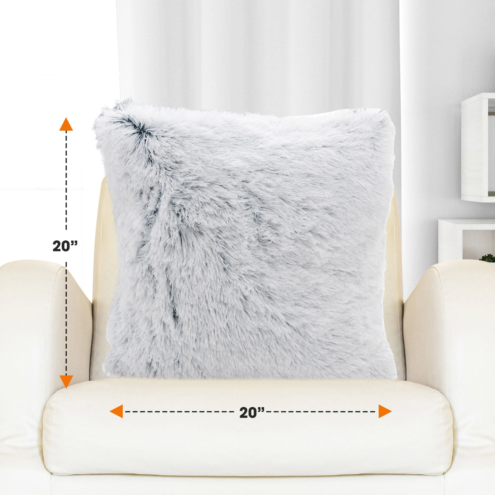 Cheer Collection Shaggy Long Hair Throw Pillows - Super Soft and Plush Faux Fur Accent Pillows - 20 x 20 inches - Set of 2 - Image 10