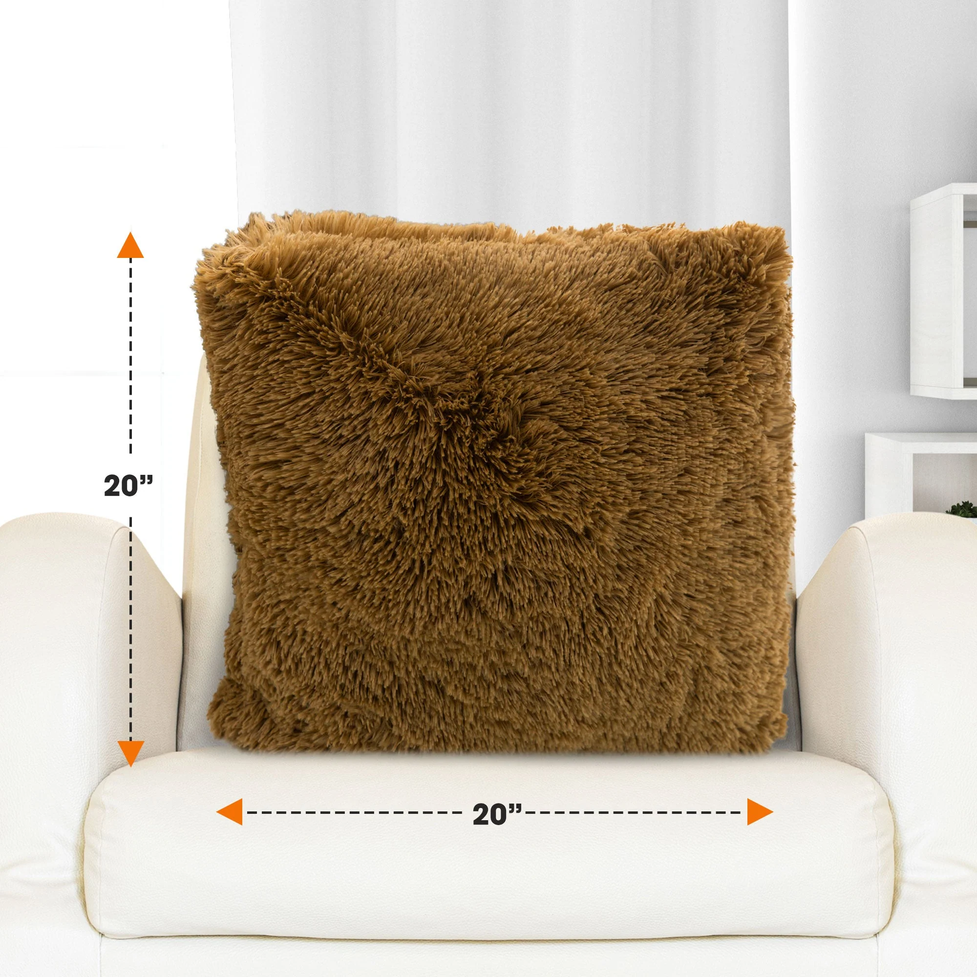 Cheer Collection Shaggy Long Hair Throw Pillows - Super Soft and Plush Faux Fur Accent Pillows - 20 x 20 inches - Set of 2 - Image 24