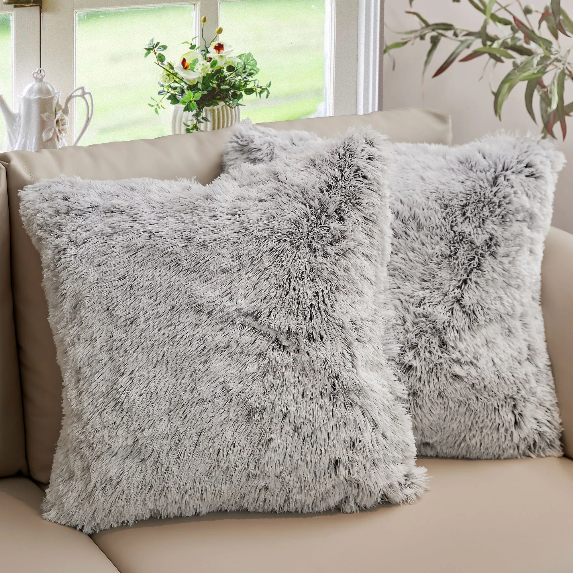 Cheer Collection Shaggy Long Hair Throw Pillows - Super Soft and Plush Faux Fur Accent Pillows - 20 x 20 inches - Set of 2 - Image 29