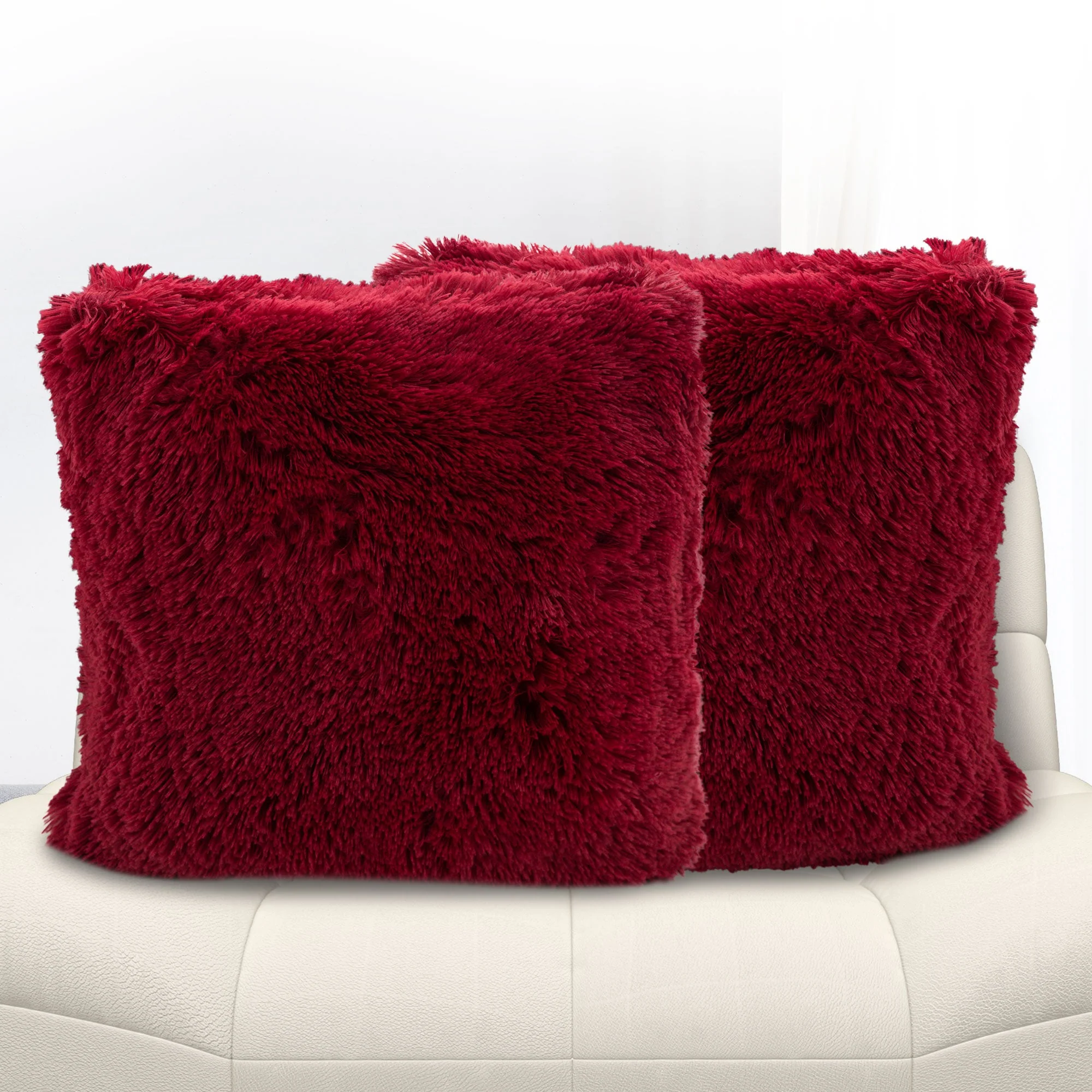 Cheer Collection Shaggy Long Hair Throw Pillows - Super Soft and Plush Faux Fur Accent Pillows - 20 x 20 inches - Set of 2 - Image 40