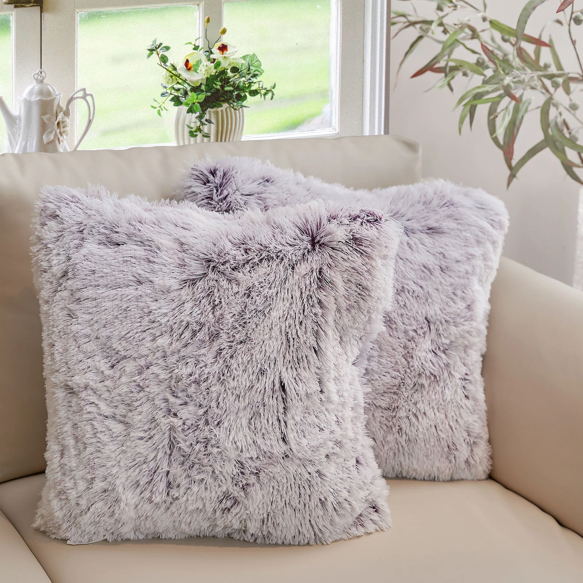 Cheer Collection Shaggy Long Hair Throw Pillows - Super Soft and Plush Faux Fur Accent Pillows - 20 x 20 inches - Set of 2 - Image 50