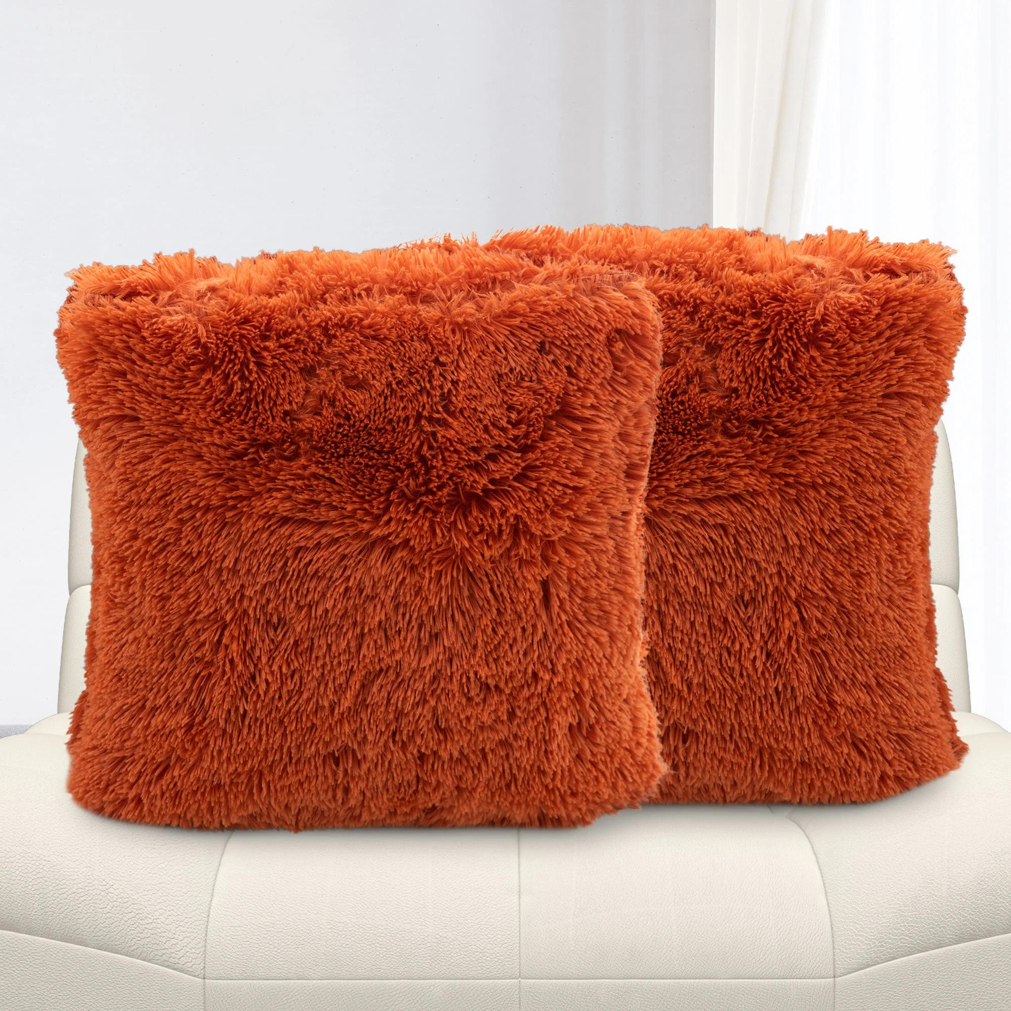 Cheer Collection Shaggy Long Hair Throw Pillows - Super Soft and Plush Faux Fur Accent Pillows - 20 x 20 inches - Set of 2 - Image 61