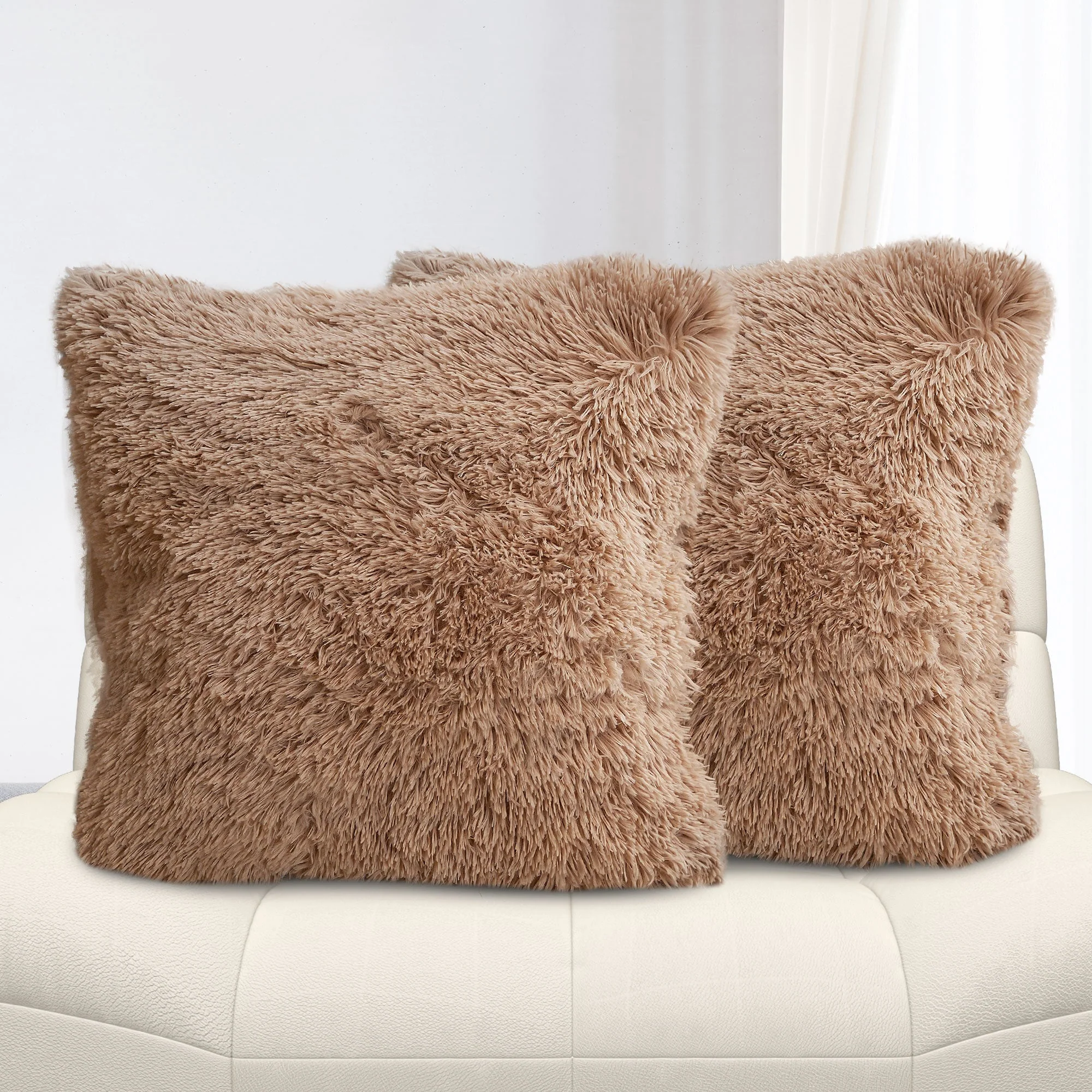 Cheer Collection Shaggy Long Hair Throw Pillows - Super Soft and Plush Faux Fur Accent Pillows - 20 x 20 inches - Set of 2 - Image 75