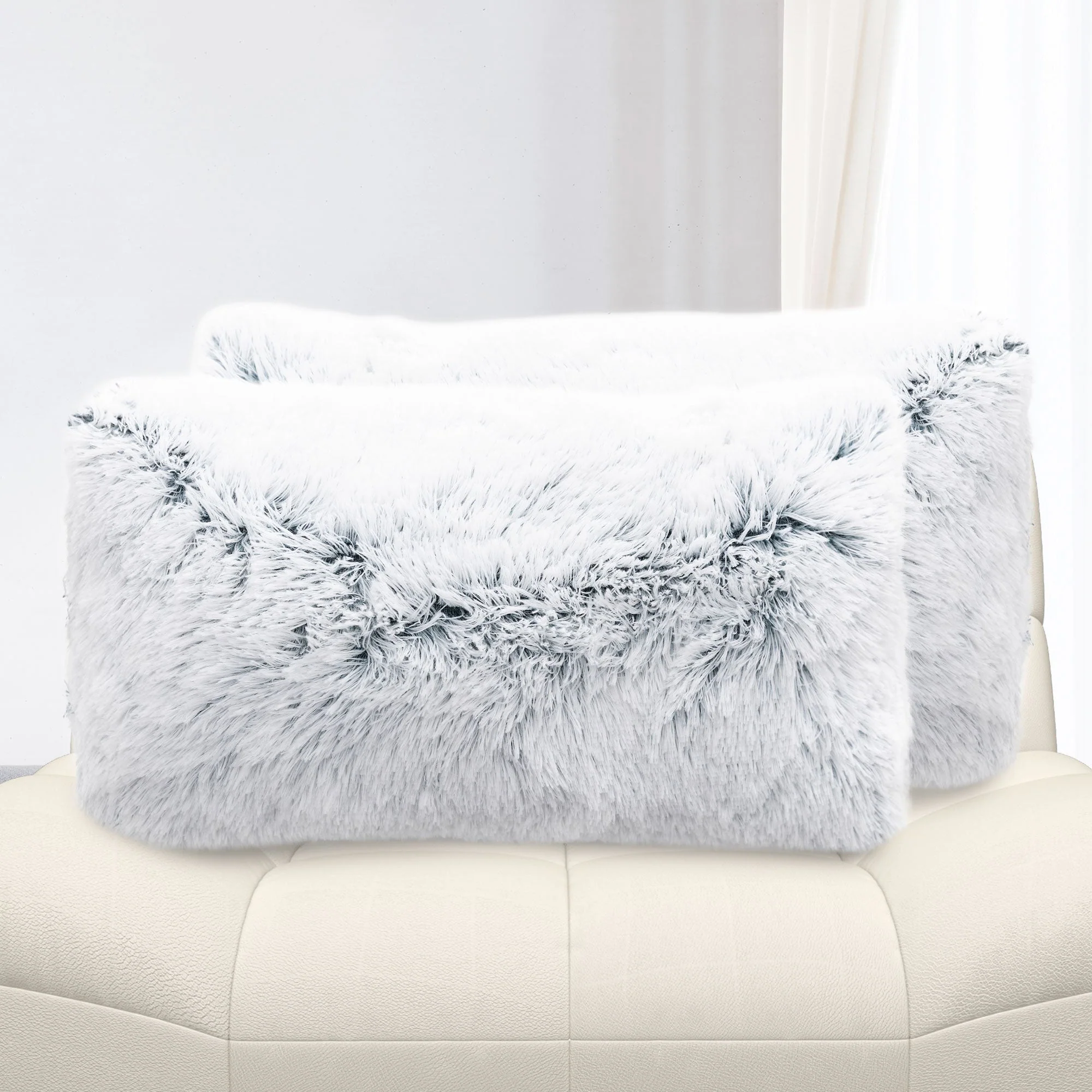 Cheer Collection  Shaggy Long Hair Throw Pillows - Super Soft and Plush Faux Fur Lumbar Accent Pillows - 12 x 20 - Set of 2 - Image 12