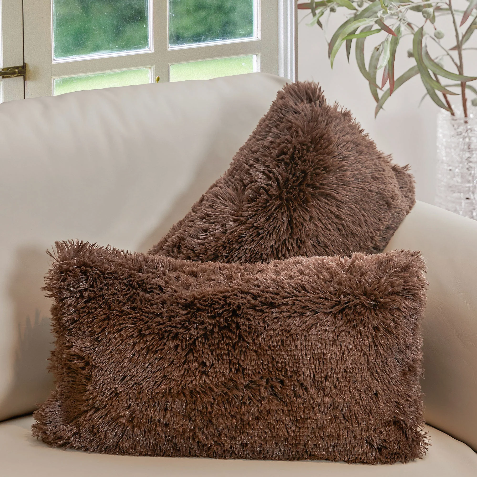 Cheer Collection  Shaggy Long Hair Throw Pillows - Super Soft and Plush Faux Fur Lumbar Accent Pillows - 12 x 20 - Set of 2 - Image 15