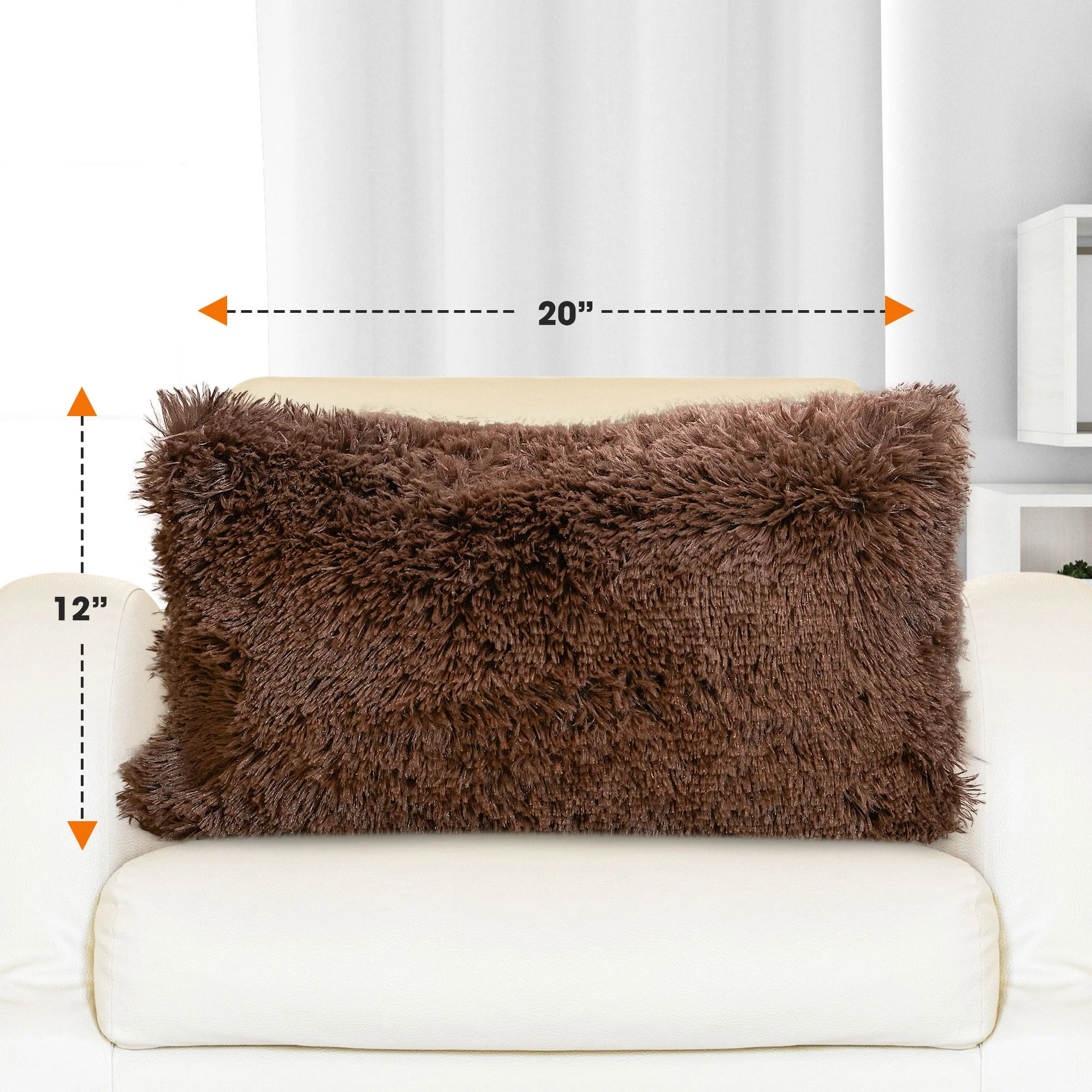 Cheer Collection  Shaggy Long Hair Throw Pillows - Super Soft and Plush Faux Fur Lumbar Accent Pillows - 12 x 20 - Set of 2 - Image 17