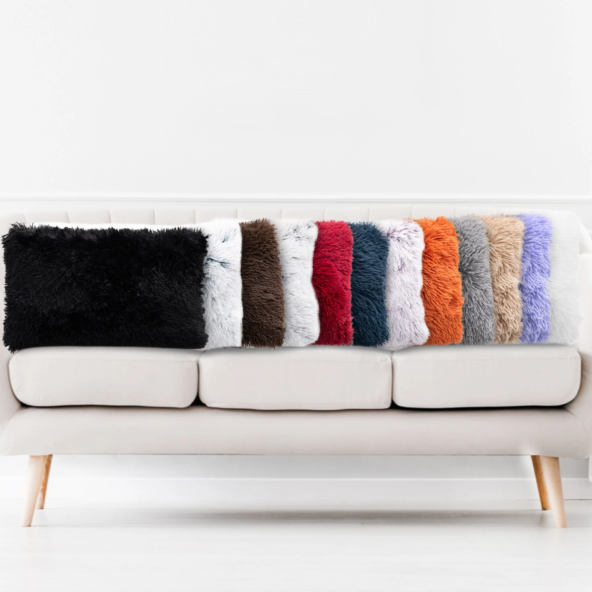 Cheer Collection  Shaggy Long Hair Throw Pillows - Super Soft and Plush Faux Fur Lumbar Accent Pillows - 12 x 20 - Set of 2 - Image 20