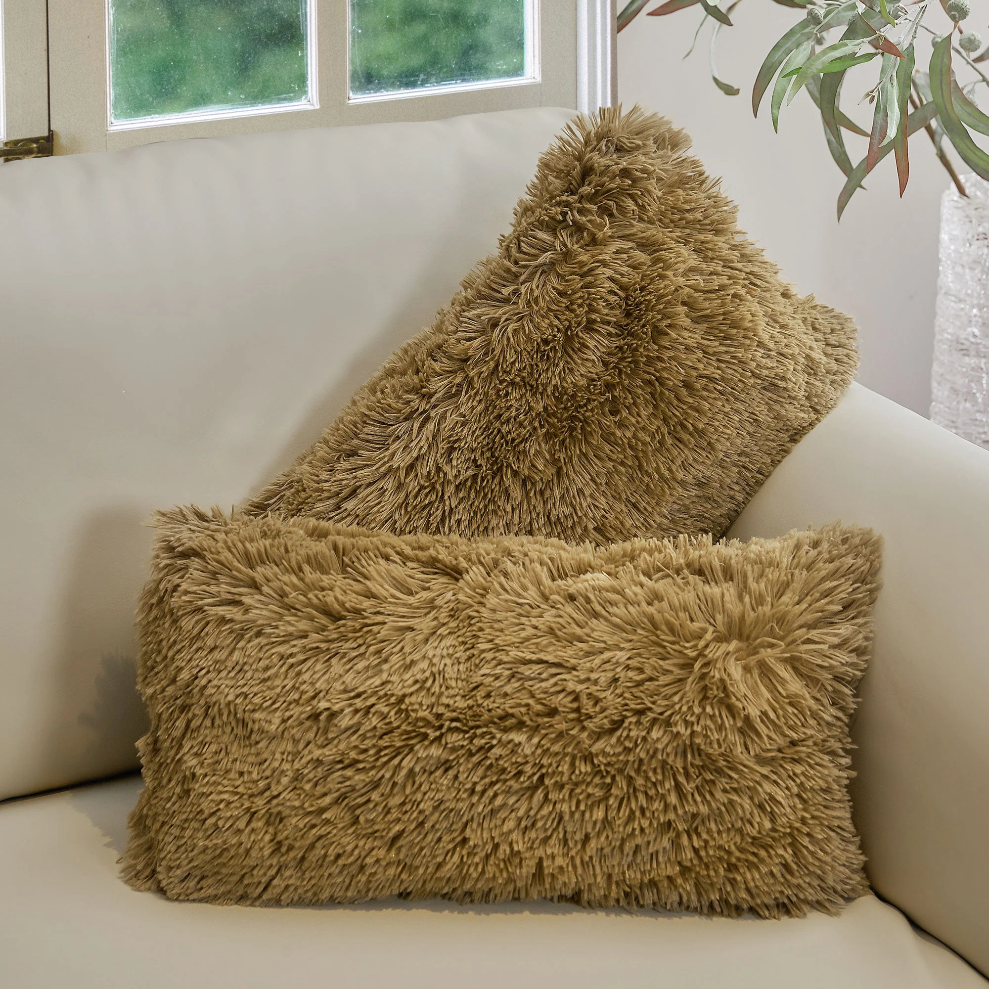 Cheer Collection  Shaggy Long Hair Throw Pillows - Super Soft and Plush Faux Fur Lumbar Accent Pillows - 12 x 20 - Set of 2 - Image 22
