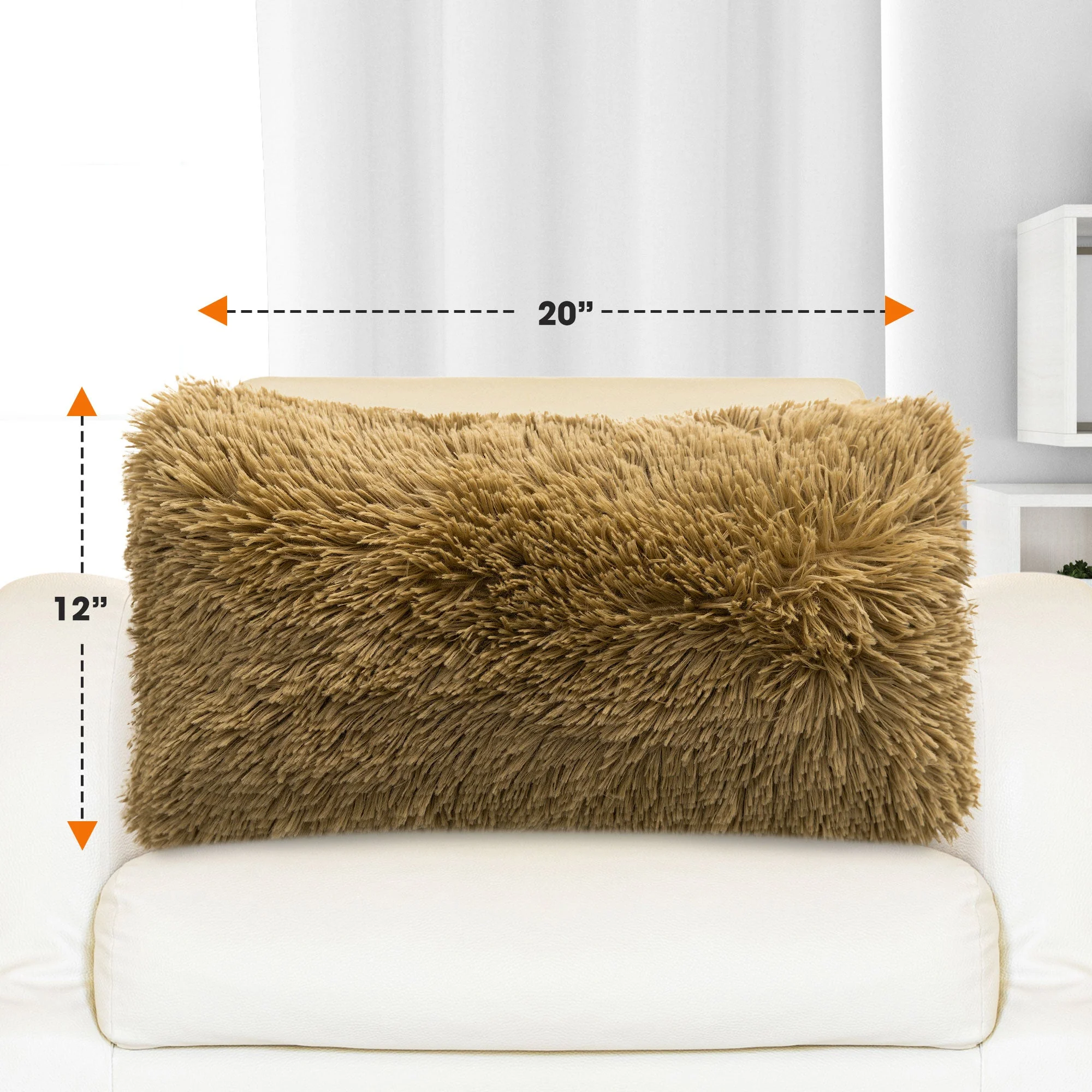 Cheer Collection  Shaggy Long Hair Throw Pillows - Super Soft and Plush Faux Fur Lumbar Accent Pillows - 12 x 20 - Set of 2 - Image 24