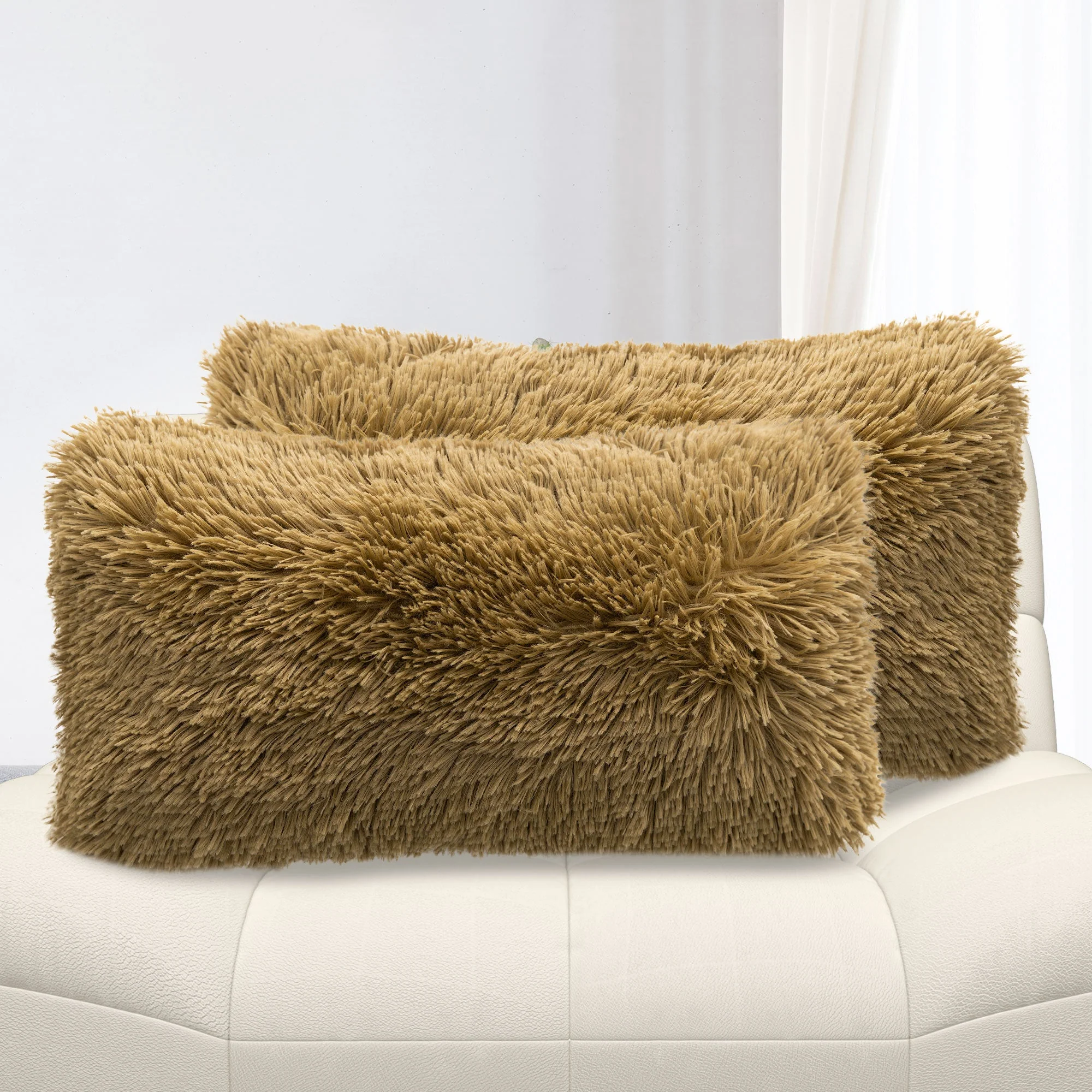 Cheer Collection  Shaggy Long Hair Throw Pillows - Super Soft and Plush Faux Fur Lumbar Accent Pillows - 12 x 20 - Set of 2 - Image 26