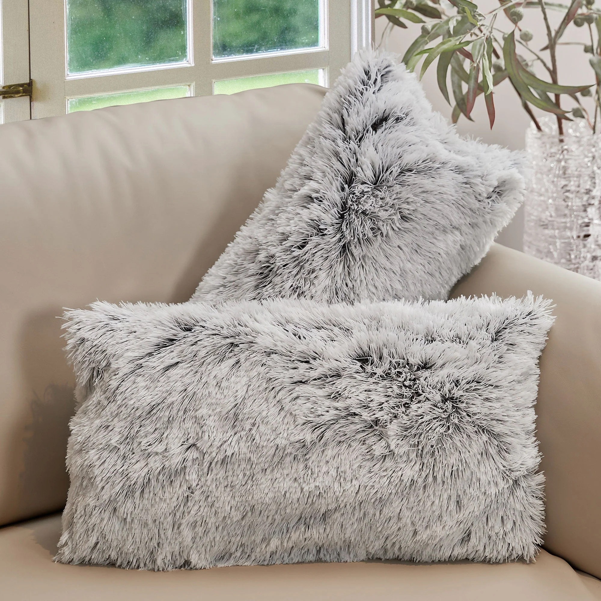Cheer Collection  Shaggy Long Hair Throw Pillows - Super Soft and Plush Faux Fur Lumbar Accent Pillows - 12 x 20 - Set of 2 - Image 29