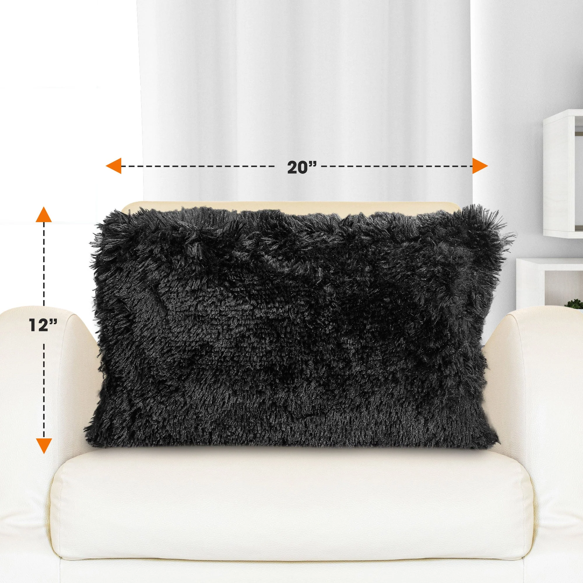Cheer Collection  Shaggy Long Hair Throw Pillows - Super Soft and Plush Faux Fur Lumbar Accent Pillows - 12 x 20 - Set of 2 - Image 3