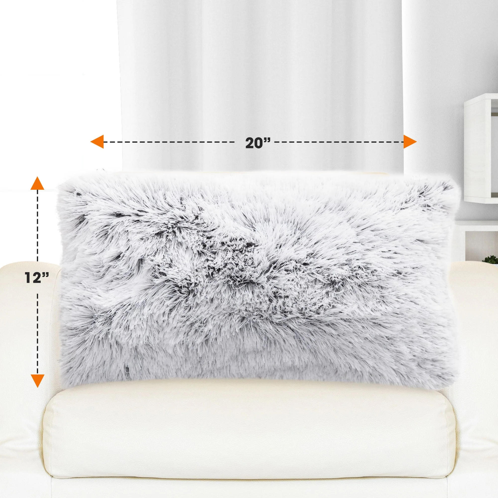 Cheer Collection  Shaggy Long Hair Throw Pillows - Super Soft and Plush Faux Fur Lumbar Accent Pillows - 12 x 20 - Set of 2 - Image 31
