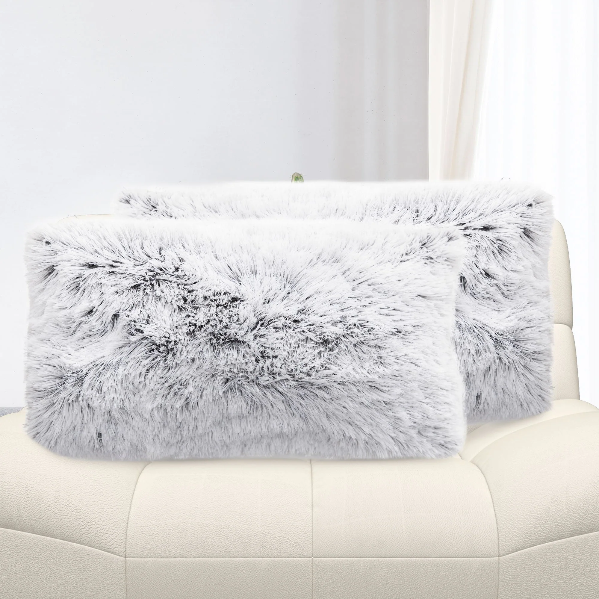 Cheer Collection  Shaggy Long Hair Throw Pillows - Super Soft and Plush Faux Fur Lumbar Accent Pillows - 12 x 20 - Set of 2 - Image 33