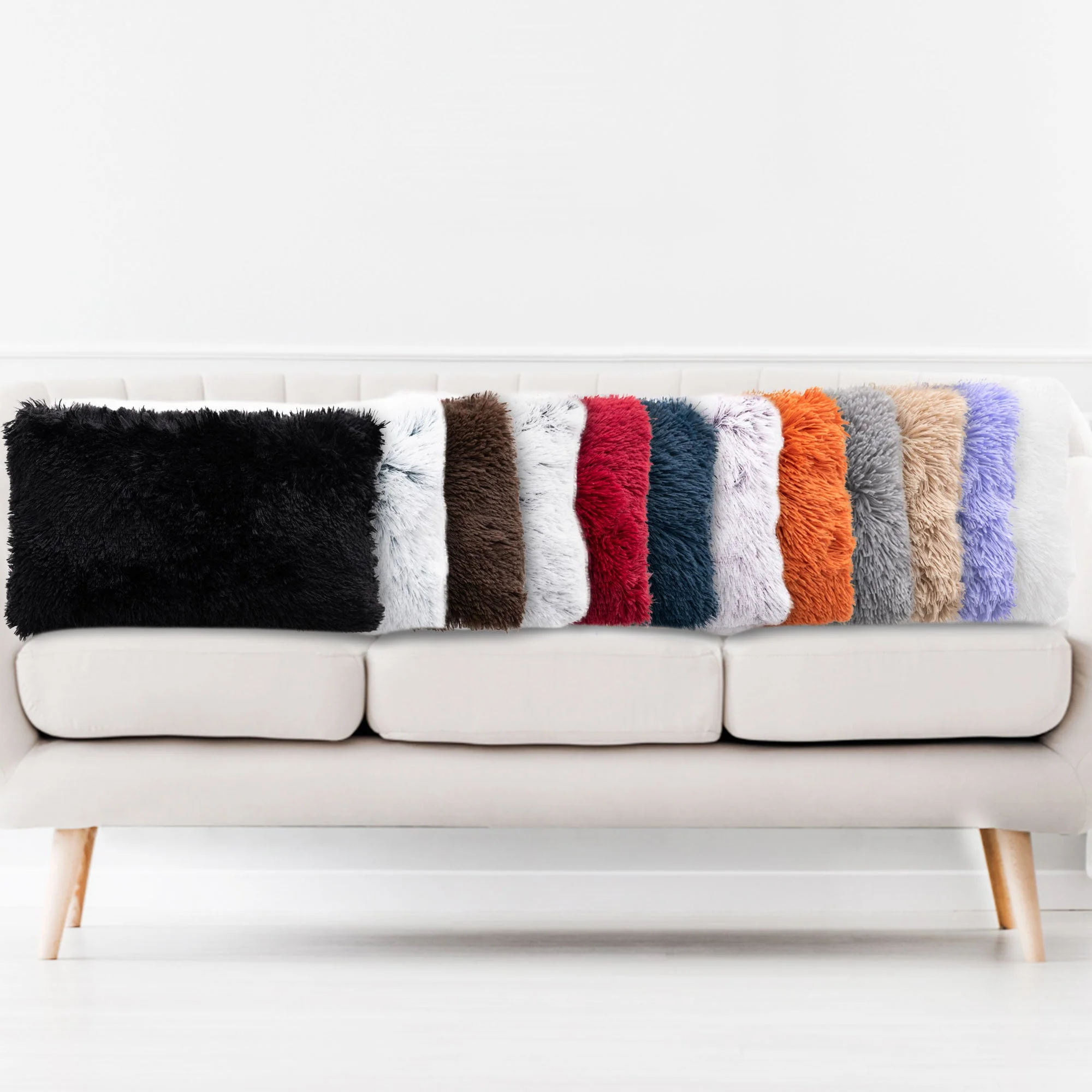 Cheer Collection  Shaggy Long Hair Throw Pillows - Super Soft and Plush Faux Fur Lumbar Accent Pillows - 12 x 20 - Set of 2 - Image 34