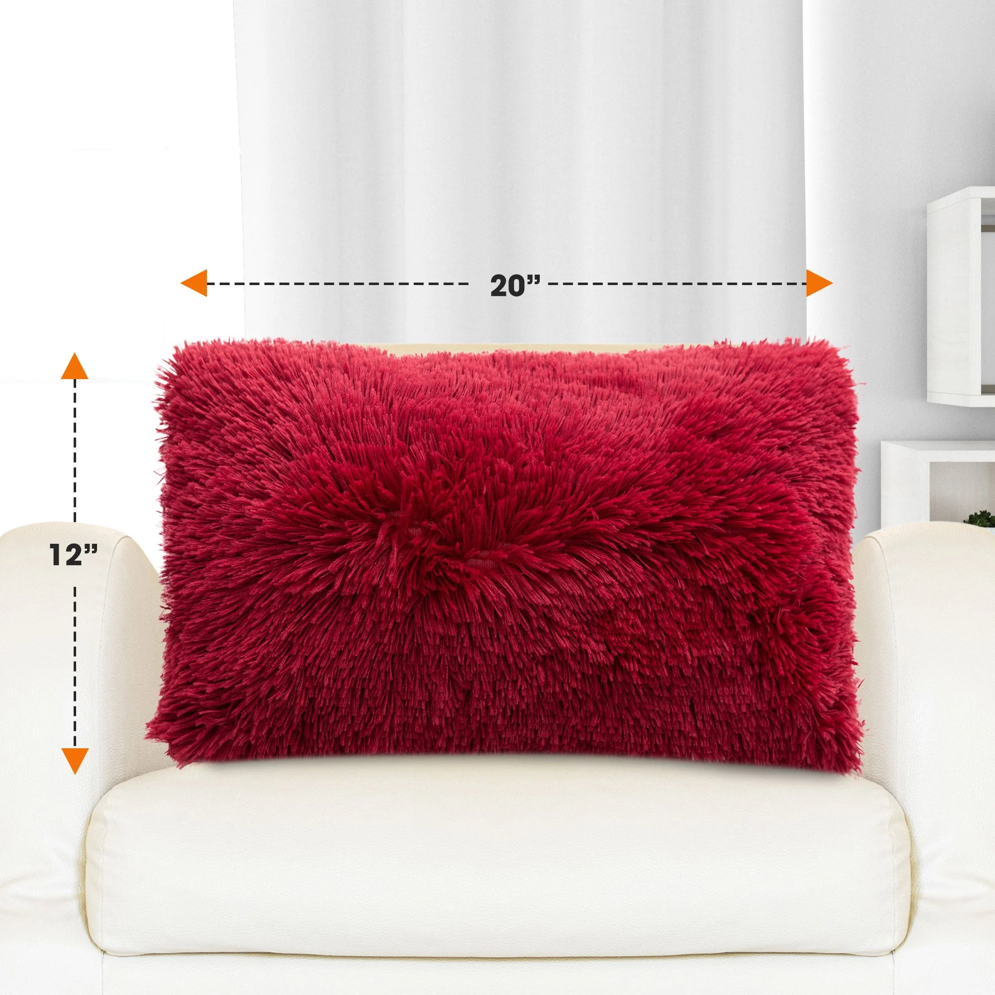 Cheer Collection  Shaggy Long Hair Throw Pillows - Super Soft and Plush Faux Fur Lumbar Accent Pillows - 12 x 20 - Set of 2 - Image 38