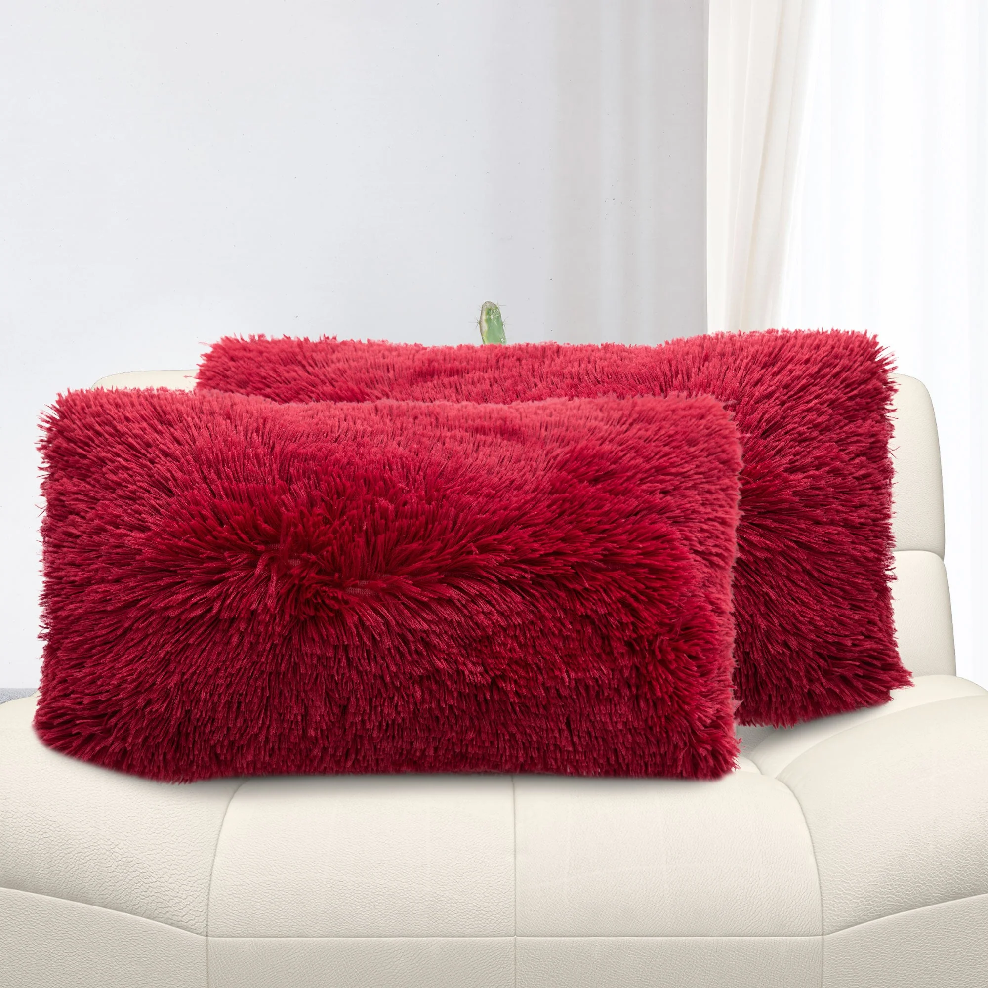 Cheer Collection  Shaggy Long Hair Throw Pillows - Super Soft and Plush Faux Fur Lumbar Accent Pillows - 12 x 20 - Set of 2 - Image 40