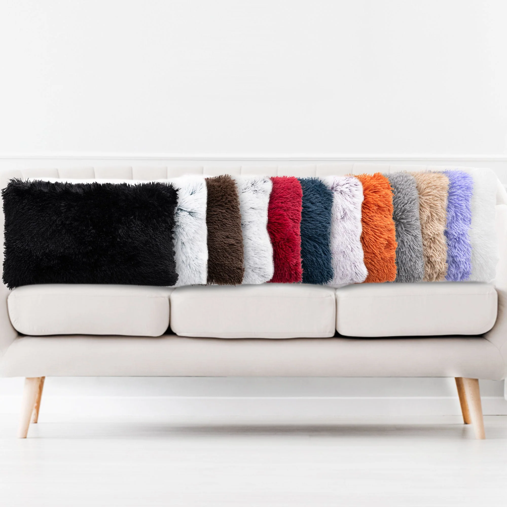 Cheer Collection  Shaggy Long Hair Throw Pillows - Super Soft and Plush Faux Fur Lumbar Accent Pillows - 12 x 20 - Set of 2 - Image 41
