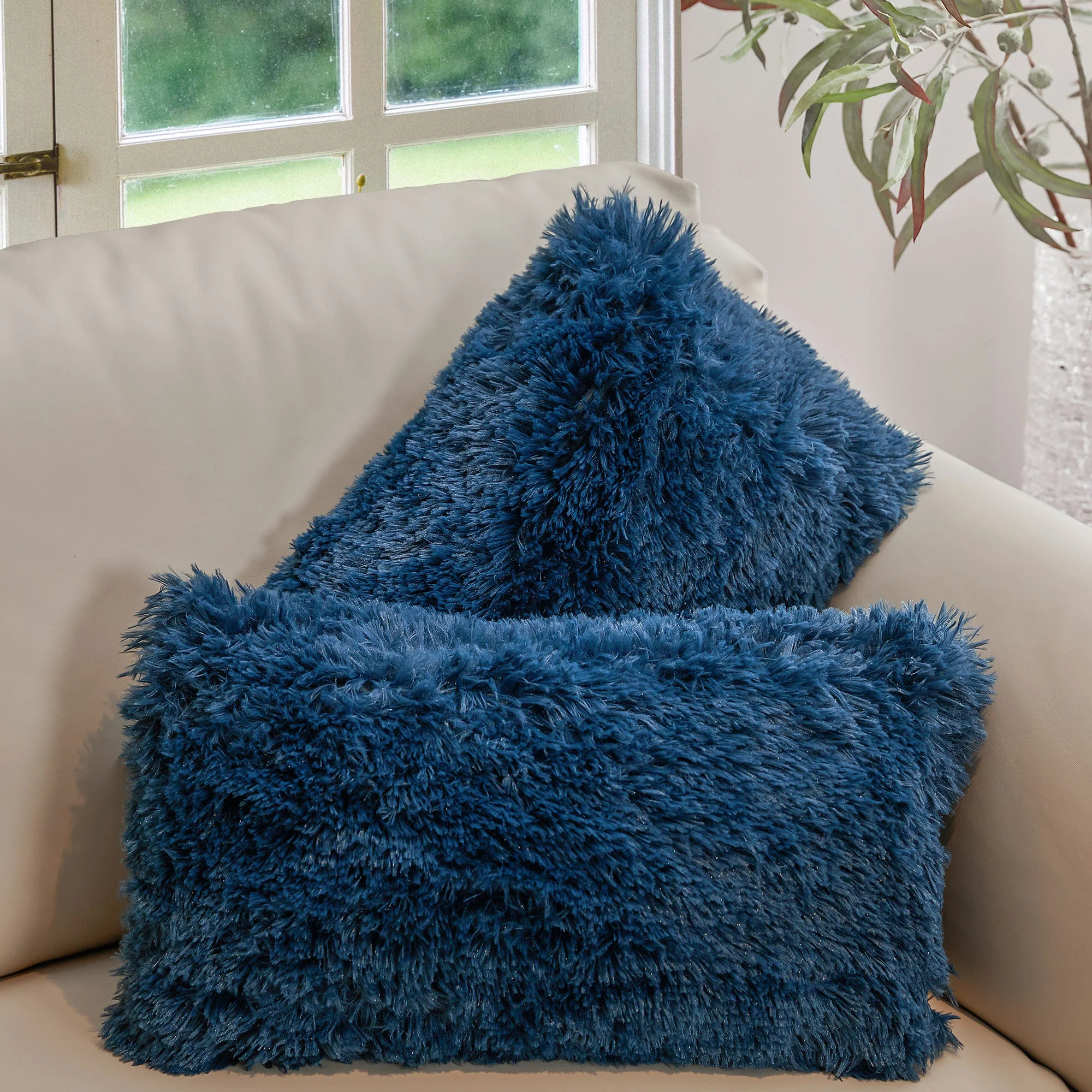 Cheer Collection  Shaggy Long Hair Throw Pillows - Super Soft and Plush Faux Fur Lumbar Accent Pillows - 12 x 20 - Set of 2 - Image 43