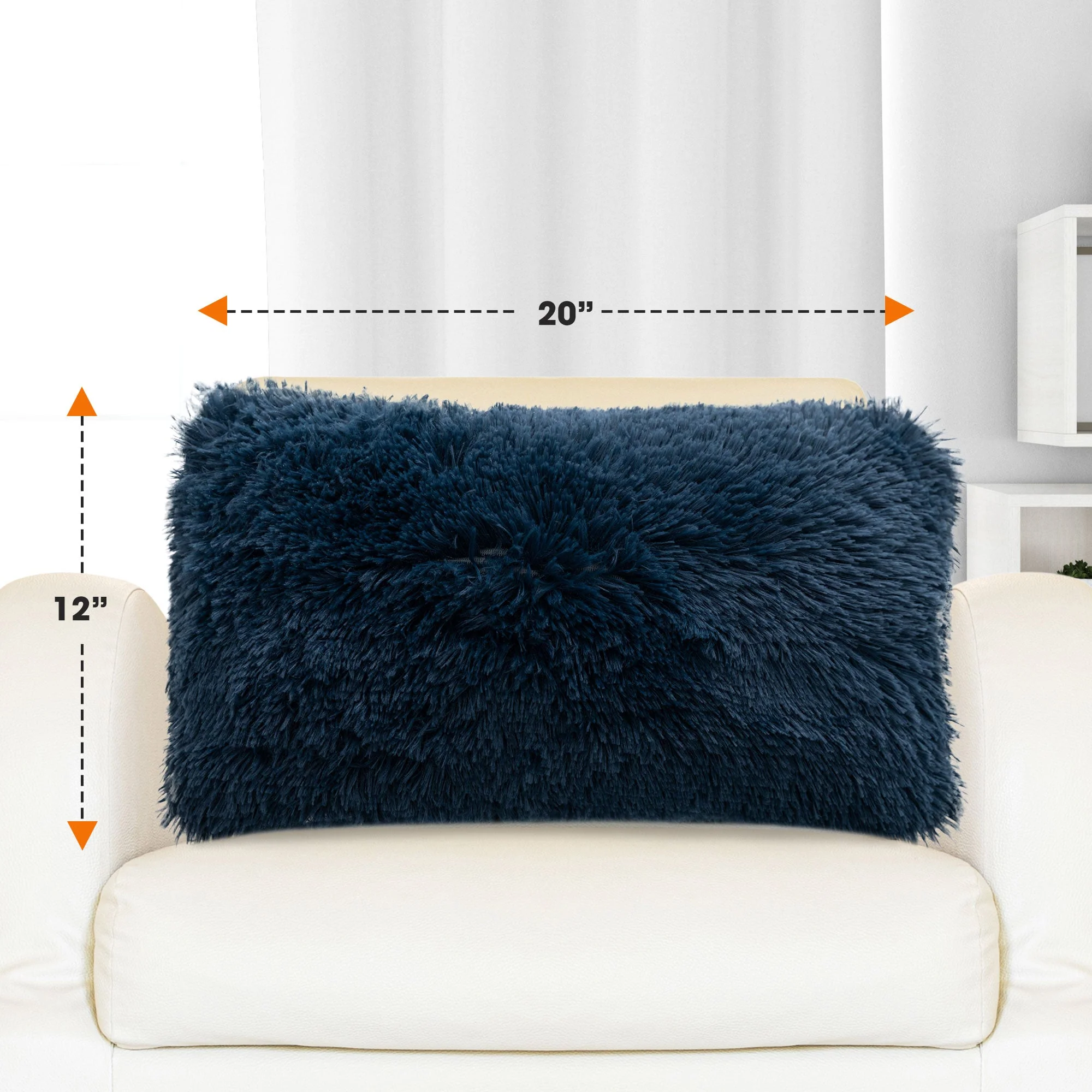Cheer Collection  Shaggy Long Hair Throw Pillows - Super Soft and Plush Faux Fur Lumbar Accent Pillows - 12 x 20 - Set of 2 - Image 45