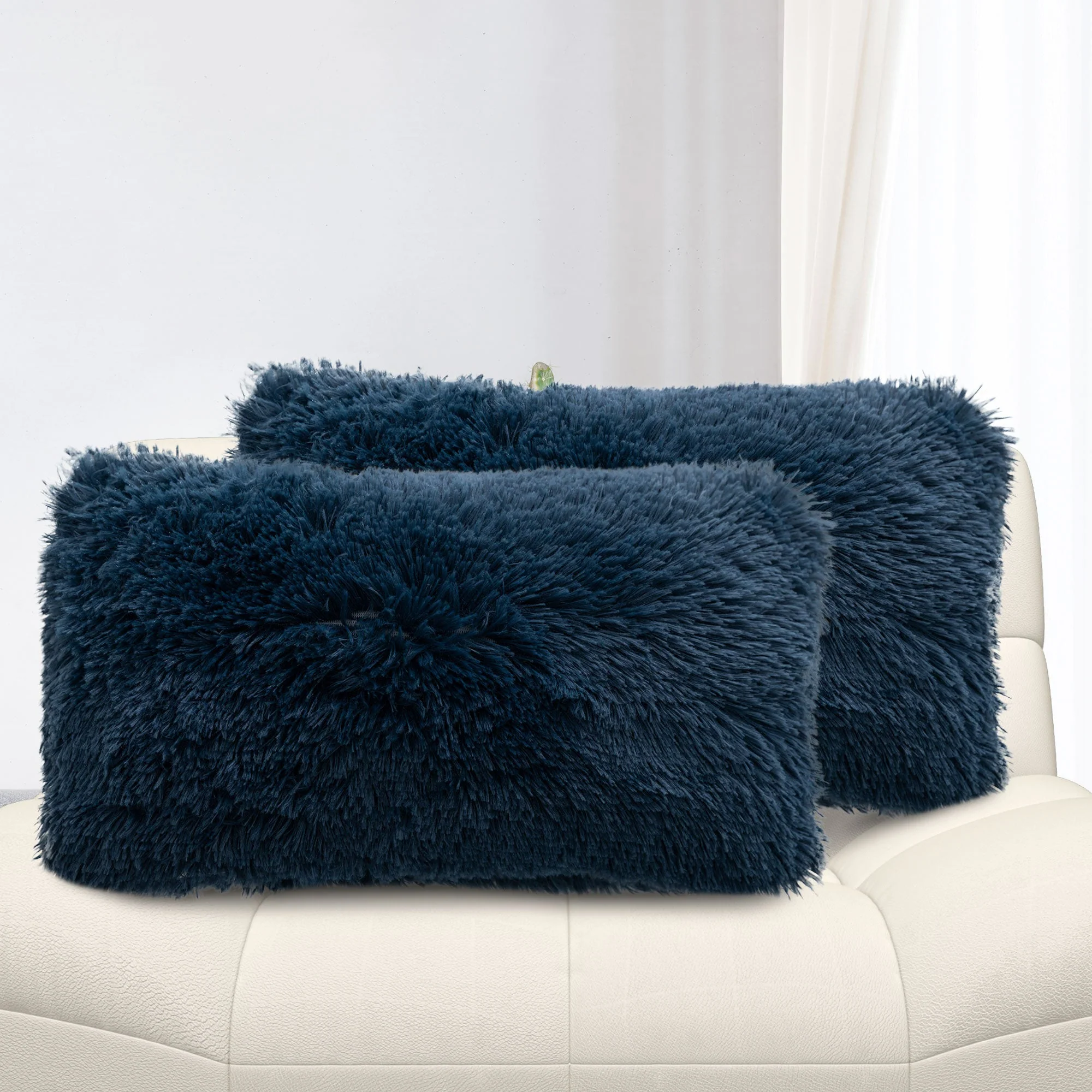 Cheer Collection  Shaggy Long Hair Throw Pillows - Super Soft and Plush Faux Fur Lumbar Accent Pillows - 12 x 20 - Set of 2 - Image 47