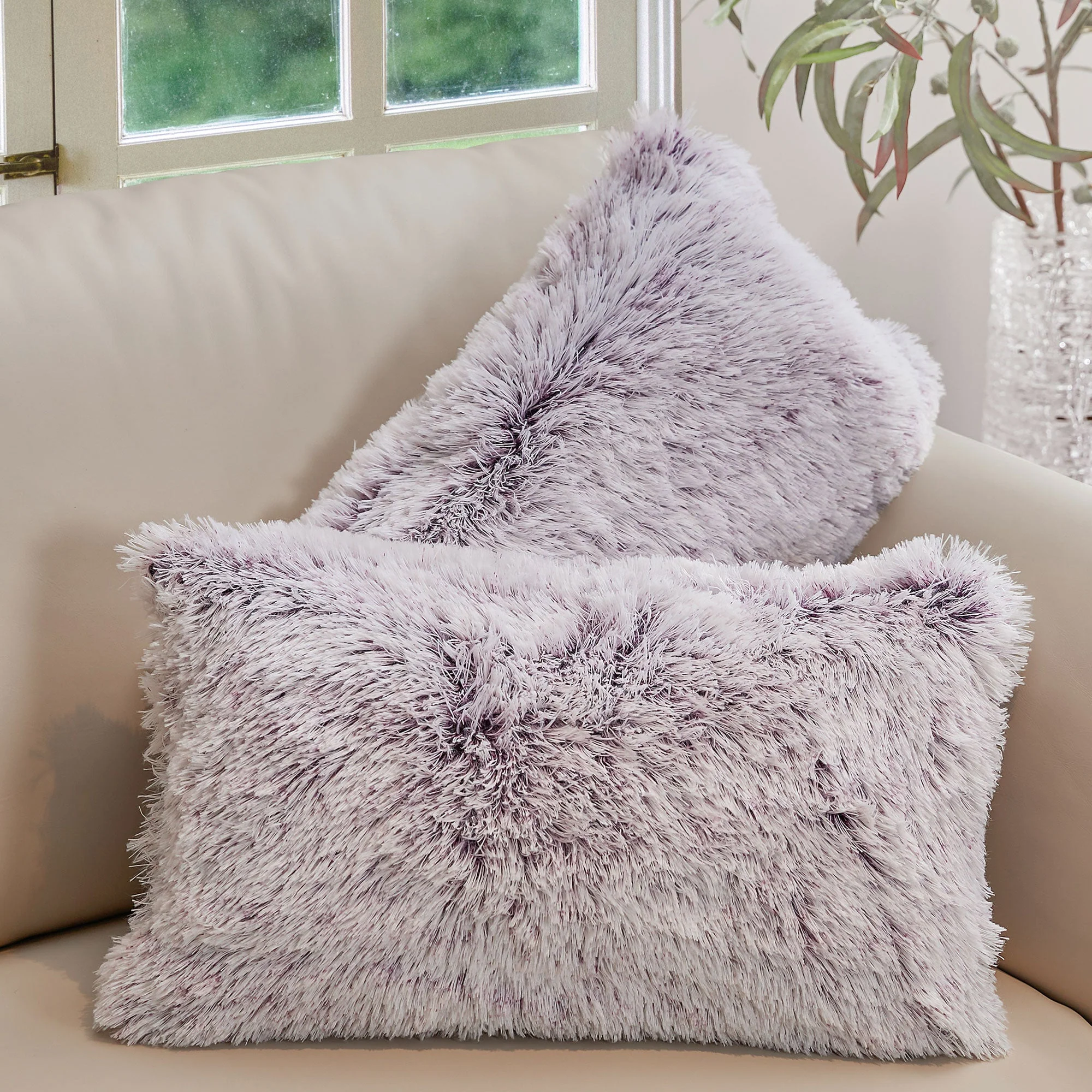 Cheer Collection  Shaggy Long Hair Throw Pillows - Super Soft and Plush Faux Fur Lumbar Accent Pillows - 12 x 20 - Set of 2 - Image 50