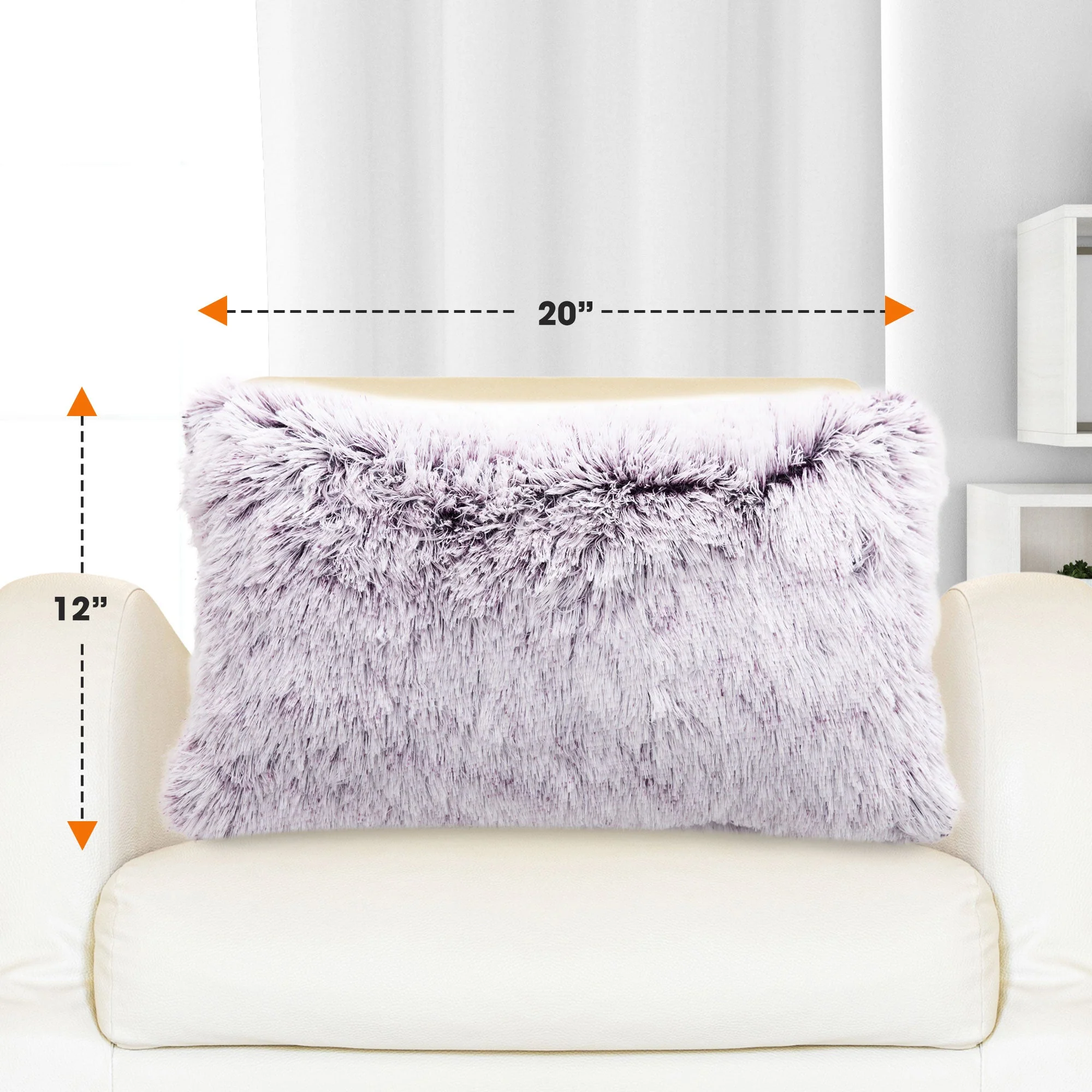 Cheer Collection  Shaggy Long Hair Throw Pillows - Super Soft and Plush Faux Fur Lumbar Accent Pillows - 12 x 20 - Set of 2 - Image 52