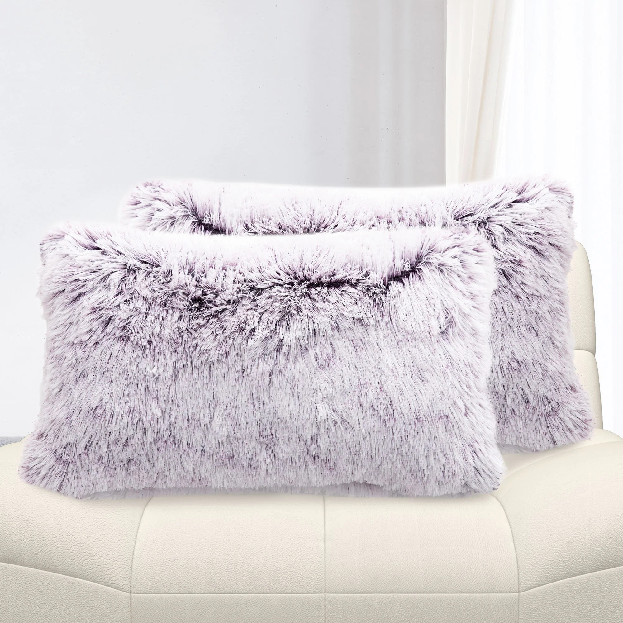 Cheer Collection  Shaggy Long Hair Throw Pillows - Super Soft and Plush Faux Fur Lumbar Accent Pillows - 12 x 20 - Set of 2 - Image 54