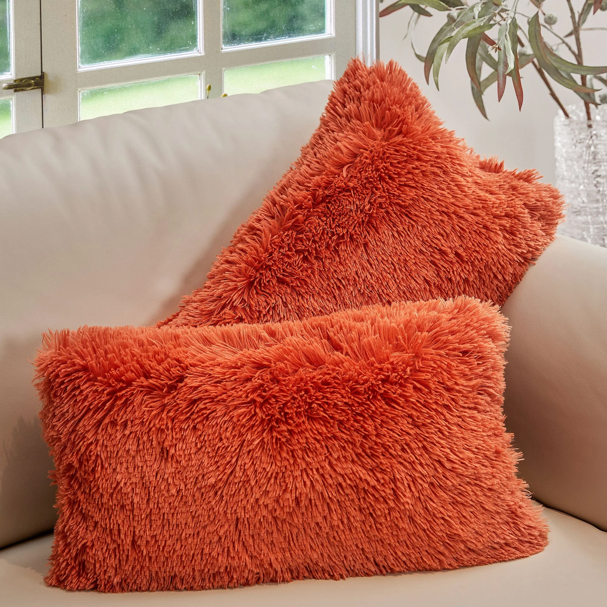 Cheer Collection  Shaggy Long Hair Throw Pillows - Super Soft and Plush Faux Fur Lumbar Accent Pillows - 12 x 20 - Set of 2 - Image 57