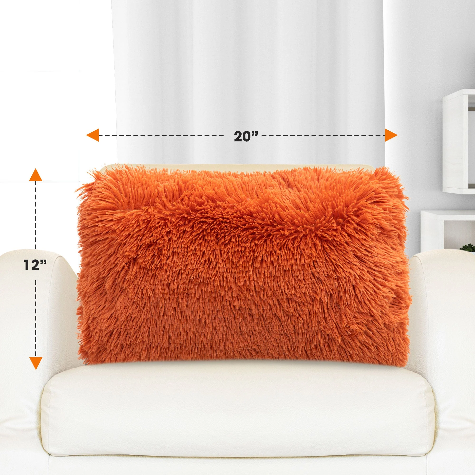 Cheer Collection  Shaggy Long Hair Throw Pillows - Super Soft and Plush Faux Fur Lumbar Accent Pillows - 12 x 20 - Set of 2 - Image 59
