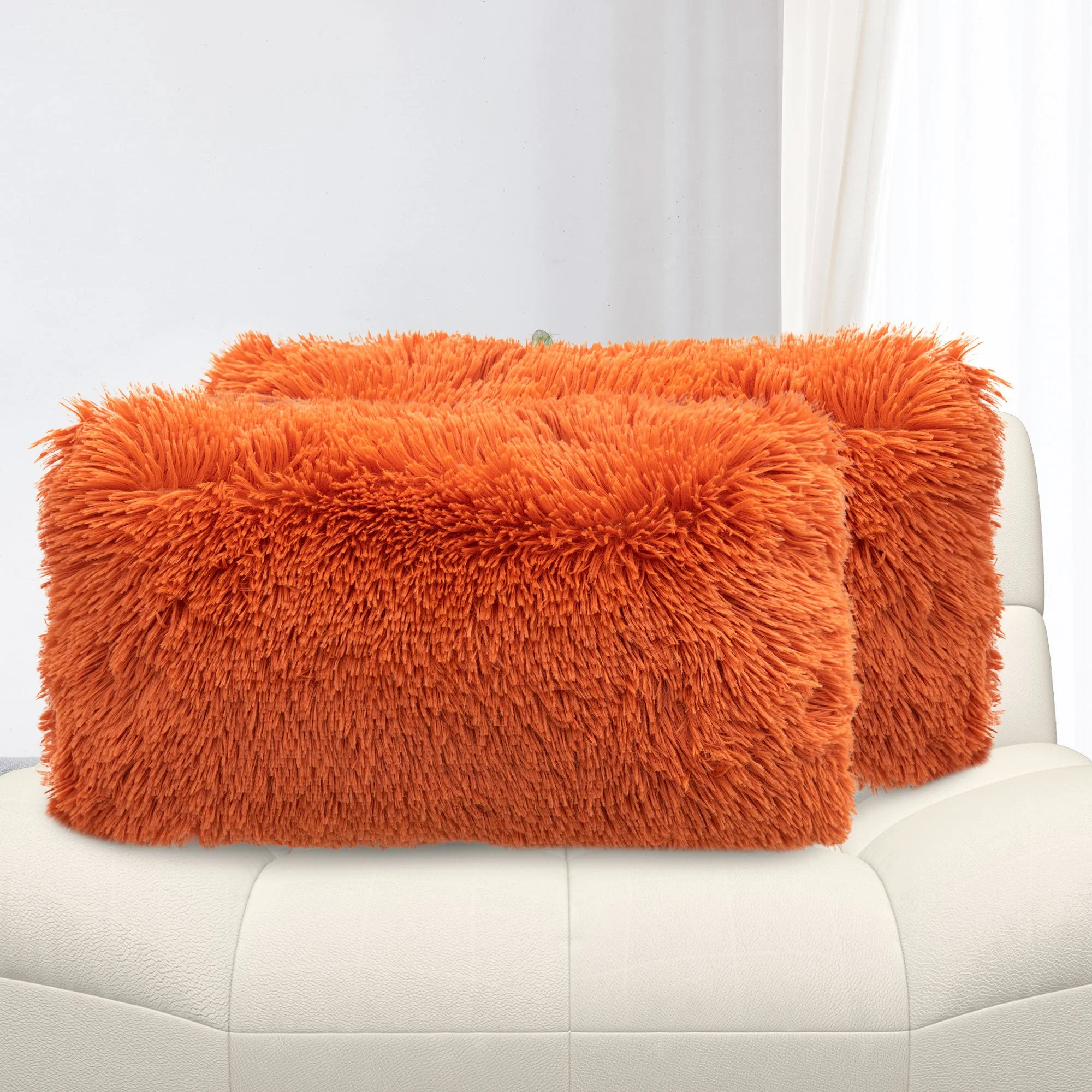 Cheer Collection  Shaggy Long Hair Throw Pillows - Super Soft and Plush Faux Fur Lumbar Accent Pillows - 12 x 20 - Set of 2 - Image 61
