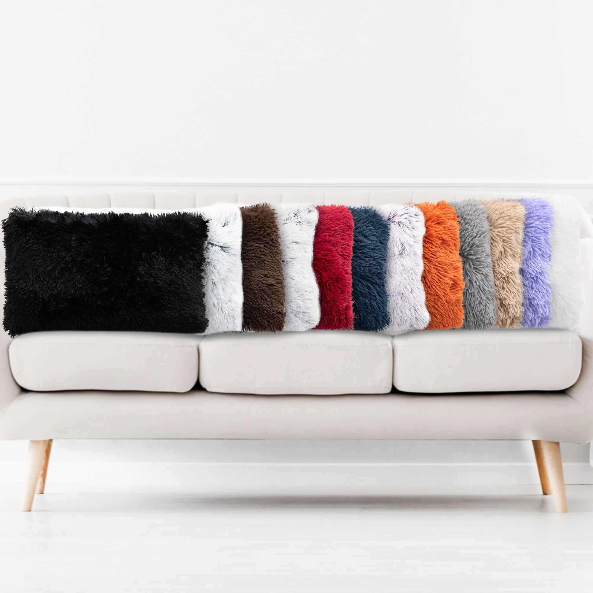 Cheer Collection  Shaggy Long Hair Throw Pillows - Super Soft and Plush Faux Fur Lumbar Accent Pillows - 12 x 20 - Set of 2 - Image 62