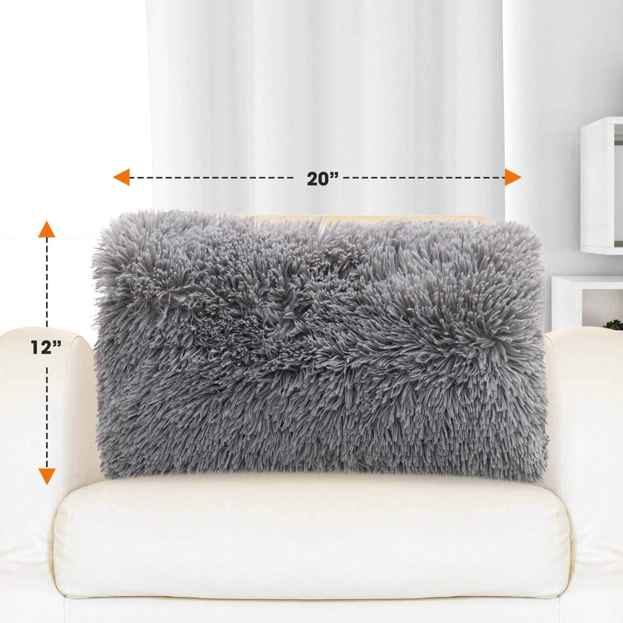 Cheer Collection  Shaggy Long Hair Throw Pillows - Super Soft and Plush Faux Fur Lumbar Accent Pillows - 12 x 20 - Set of 2 - Image 66