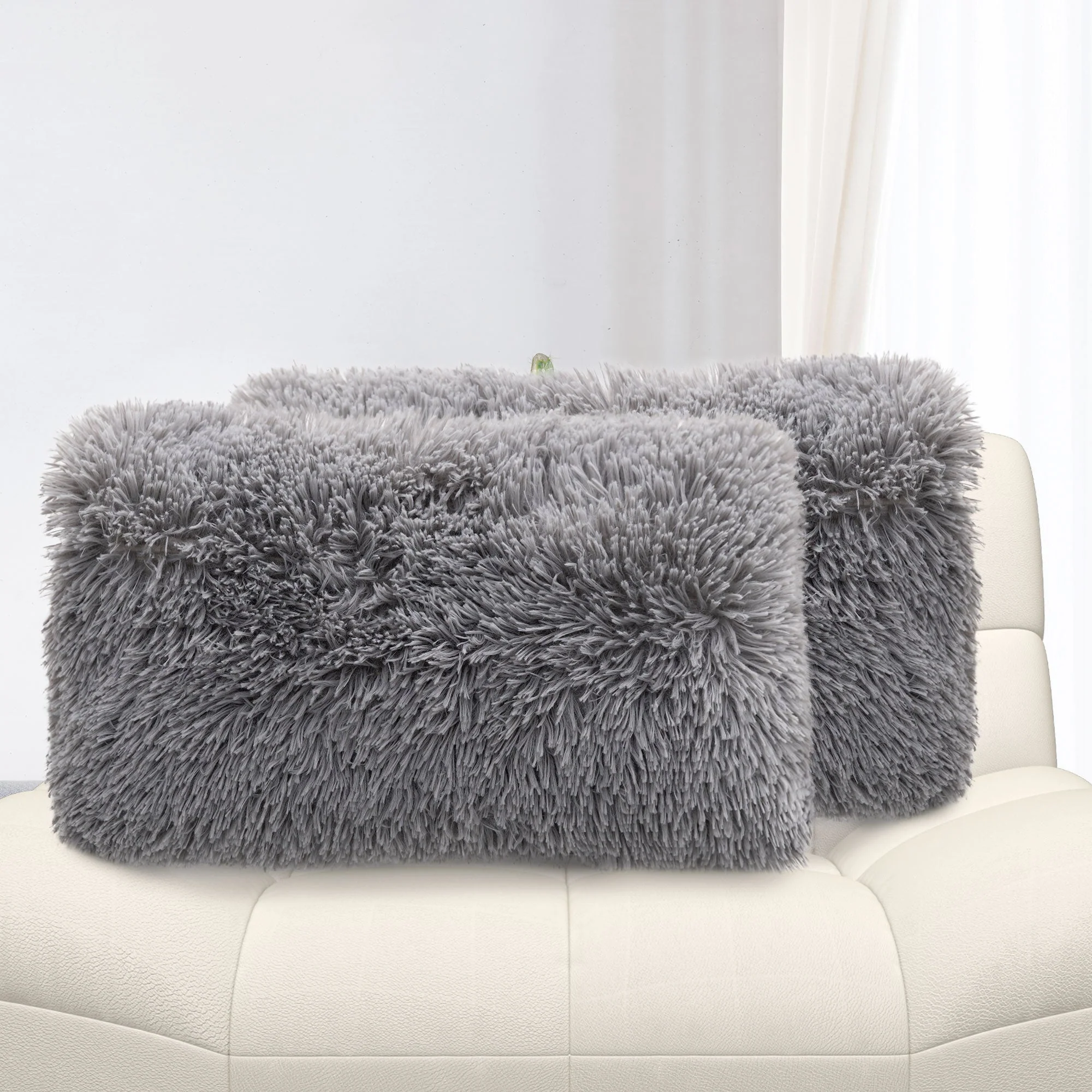 Cheer Collection  Shaggy Long Hair Throw Pillows - Super Soft and Plush Faux Fur Lumbar Accent Pillows - 12 x 20 - Set of 2 - Image 68