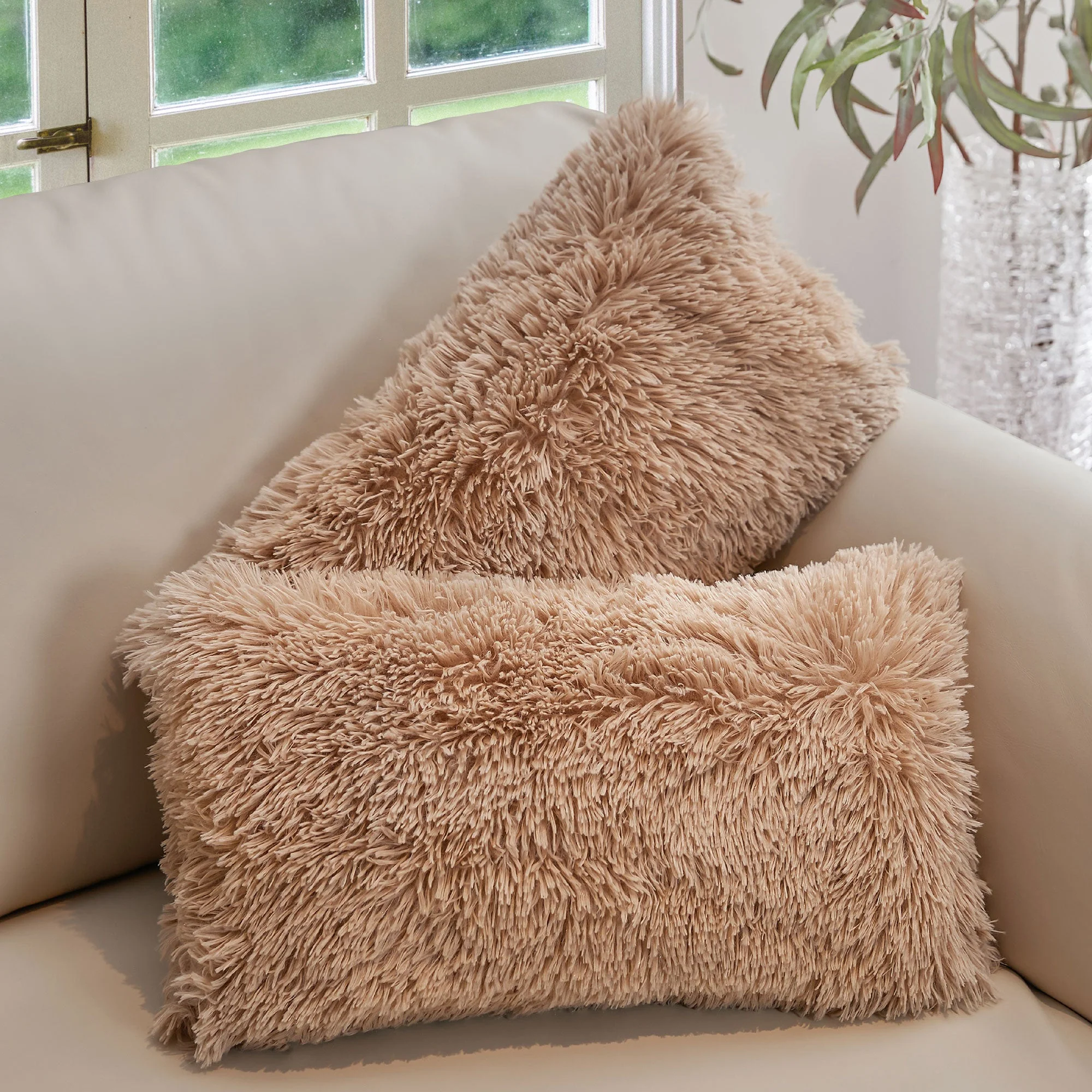 Cheer Collection  Shaggy Long Hair Throw Pillows - Super Soft and Plush Faux Fur Lumbar Accent Pillows - 12 x 20 - Set of 2 - Image 71