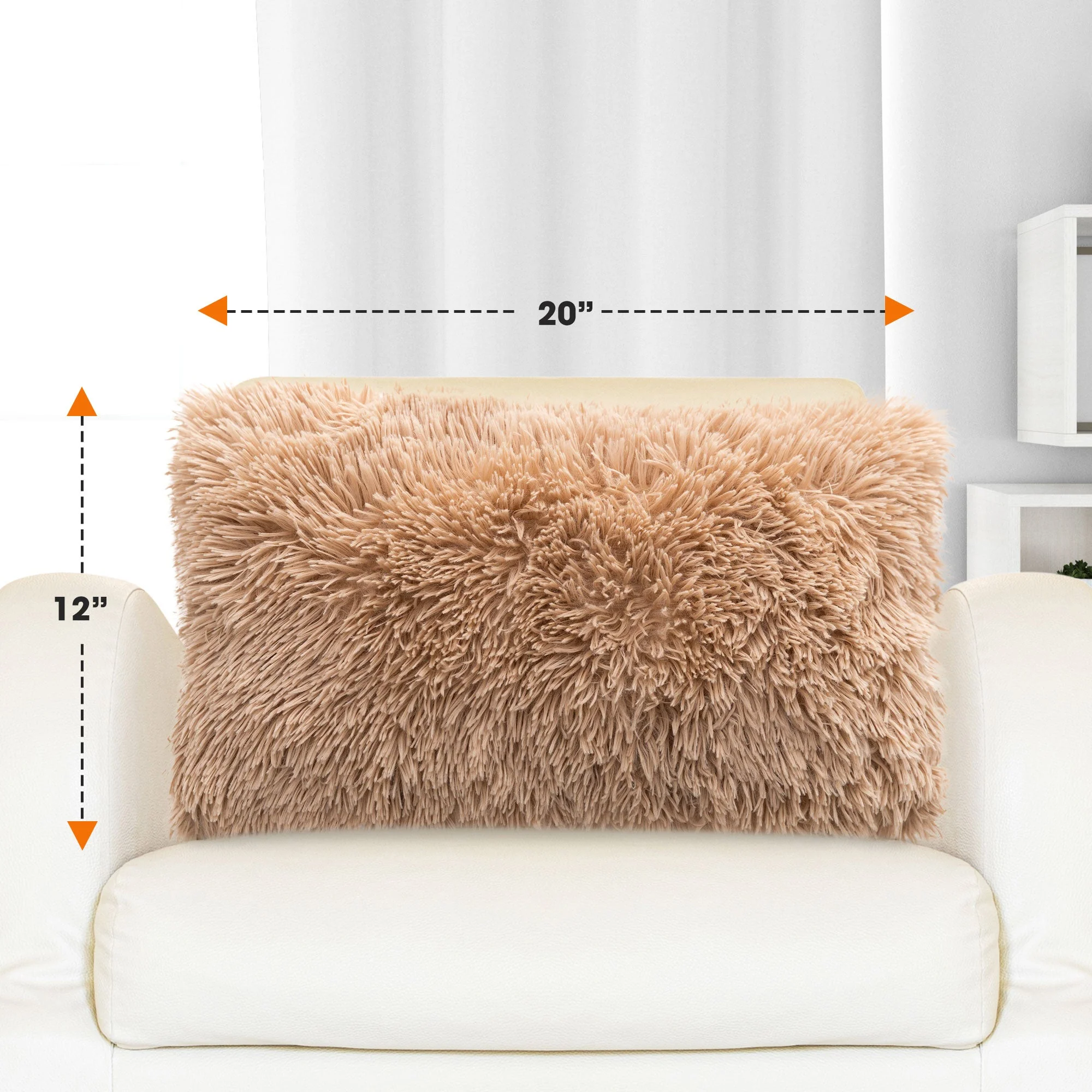 Cheer Collection  Shaggy Long Hair Throw Pillows - Super Soft and Plush Faux Fur Lumbar Accent Pillows - 12 x 20 - Set of 2 - Image 73