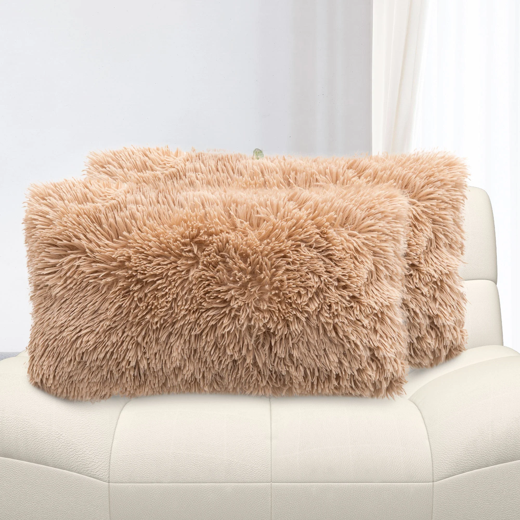 Cheer Collection  Shaggy Long Hair Throw Pillows - Super Soft and Plush Faux Fur Lumbar Accent Pillows - 12 x 20 - Set of 2 - Image 75