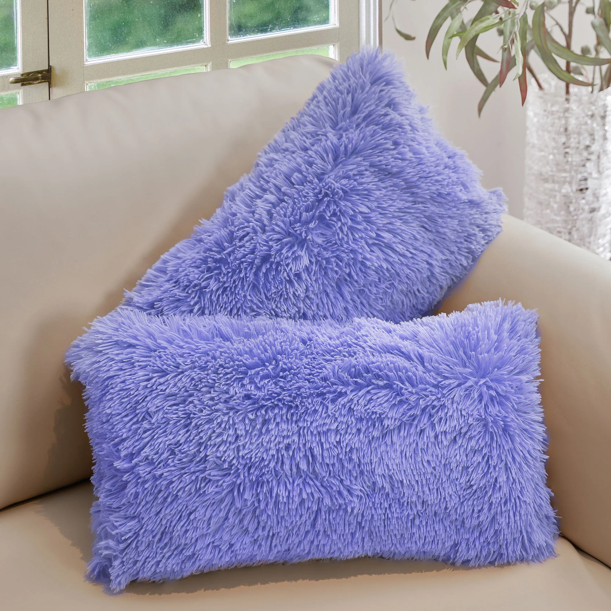 Cheer Collection  Shaggy Long Hair Throw Pillows - Super Soft and Plush Faux Fur Lumbar Accent Pillows - 12 x 20 - Set of 2 - Image 78