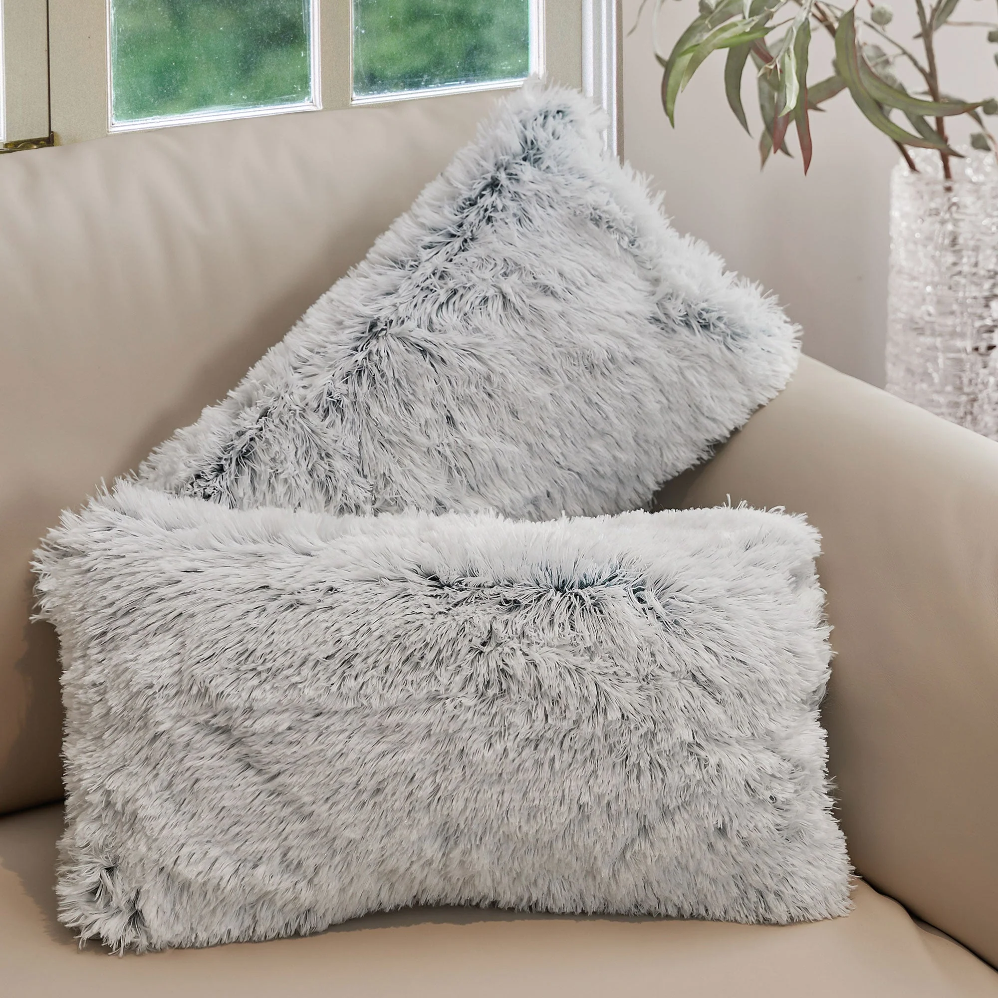 Cheer Collection  Shaggy Long Hair Throw Pillows - Super Soft and Plush Faux Fur Lumbar Accent Pillows - 12 x 20 - Set of 2 - Image 8