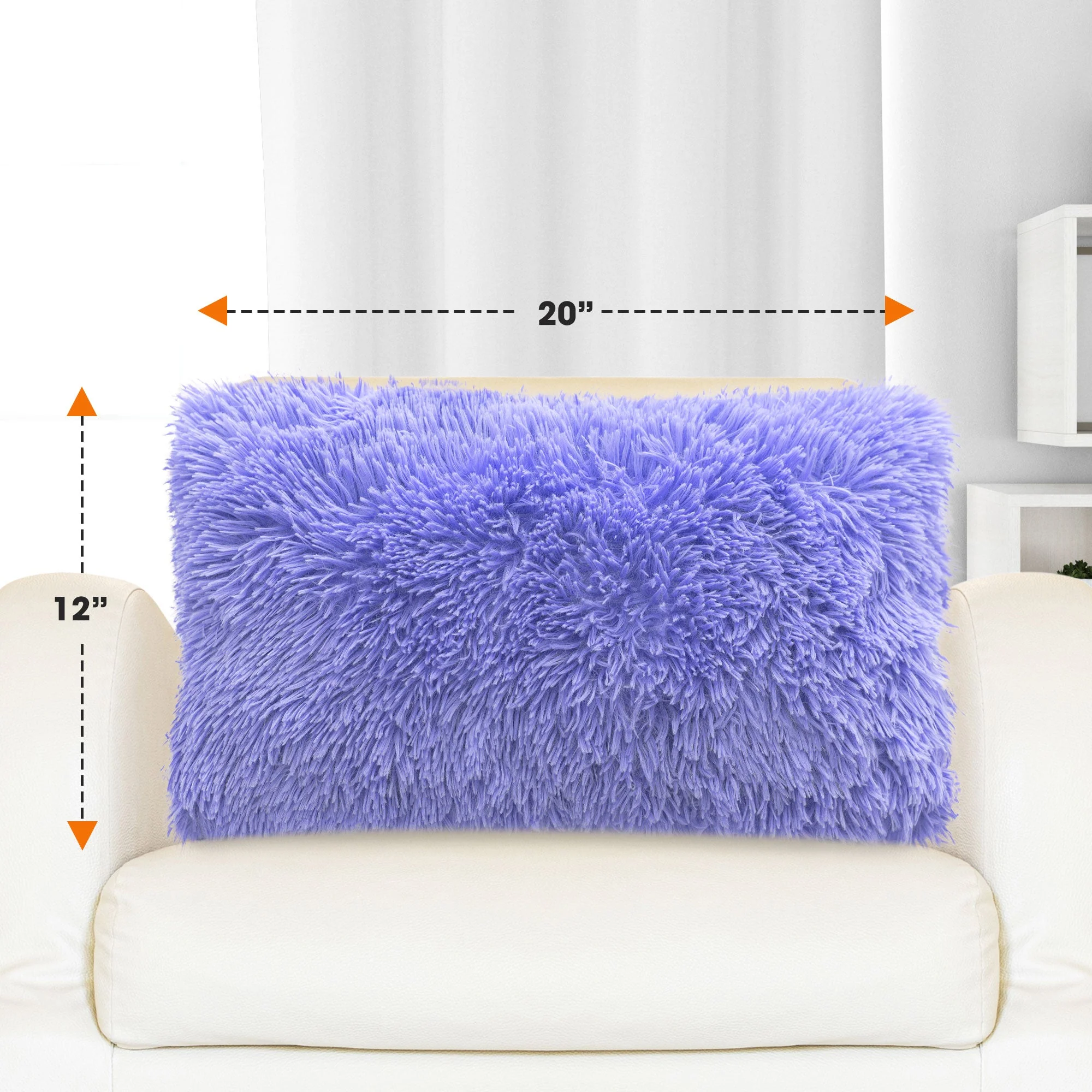 Cheer Collection  Shaggy Long Hair Throw Pillows - Super Soft and Plush Faux Fur Lumbar Accent Pillows - 12 x 20 - Set of 2 - Image 80