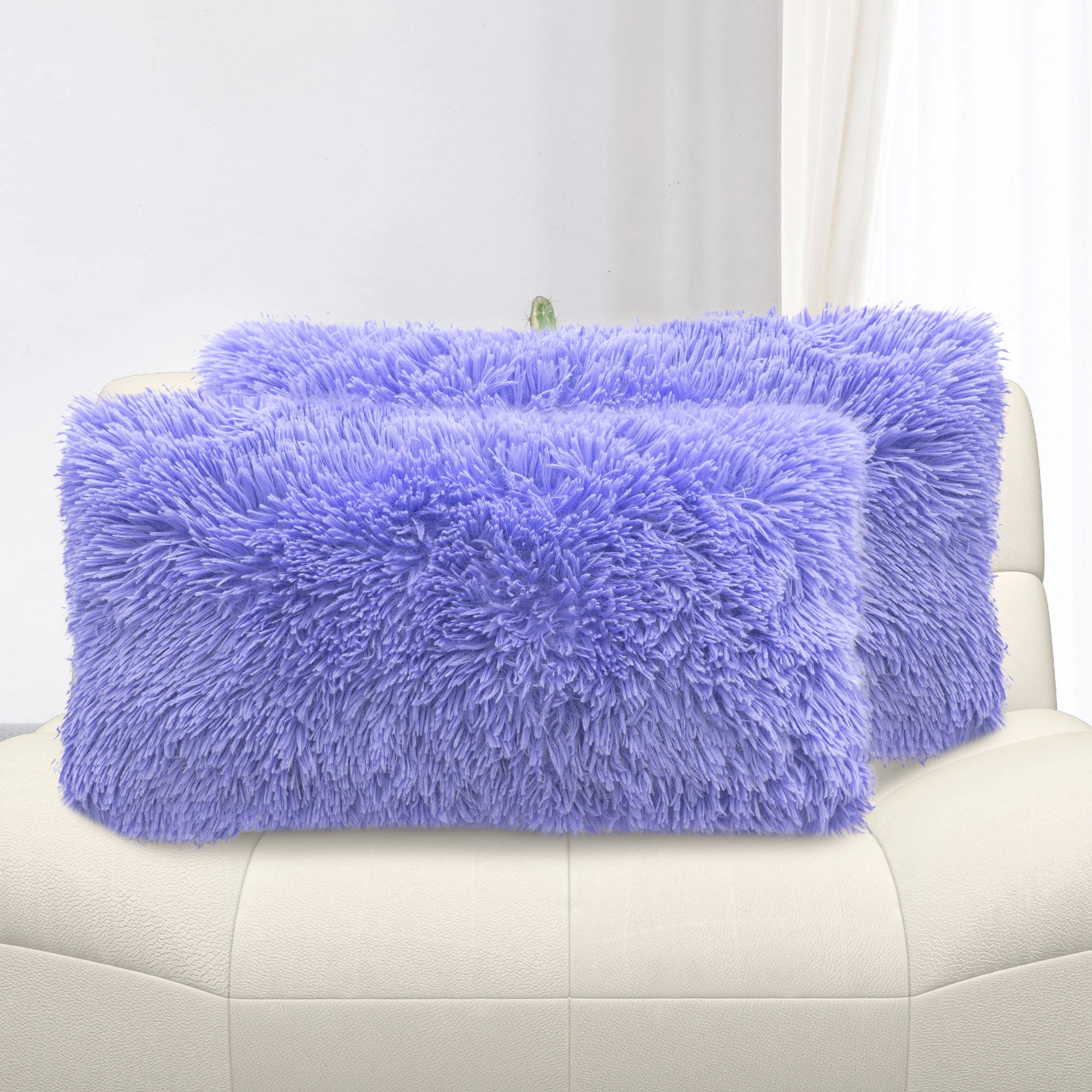 Cheer Collection  Shaggy Long Hair Throw Pillows - Super Soft and Plush Faux Fur Lumbar Accent Pillows - 12 x 20 - Set of 2 - Image 82