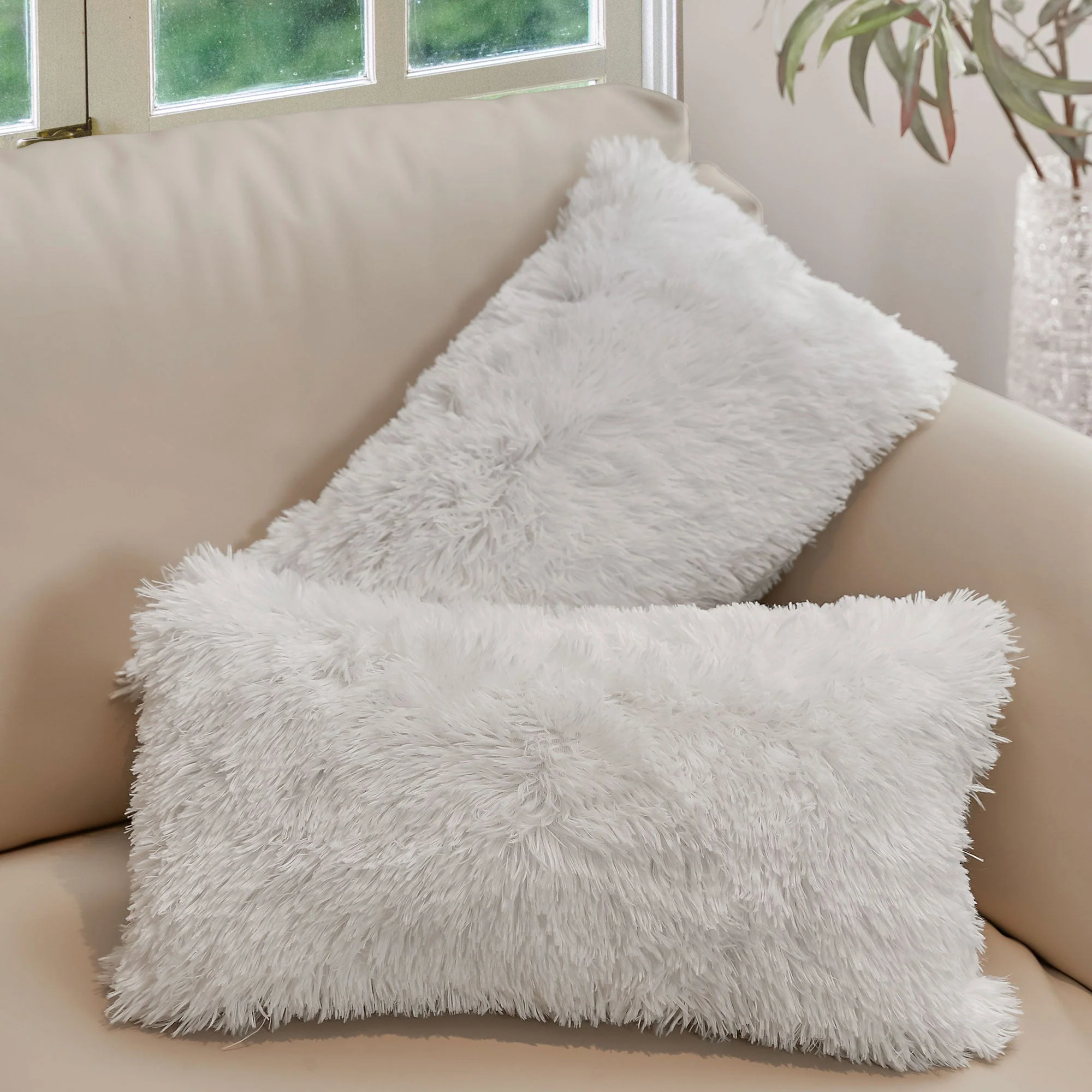 Cheer Collection  Shaggy Long Hair Throw Pillows - Super Soft and Plush Faux Fur Lumbar Accent Pillows - 12 x 20 - Set of 2 - Image 85