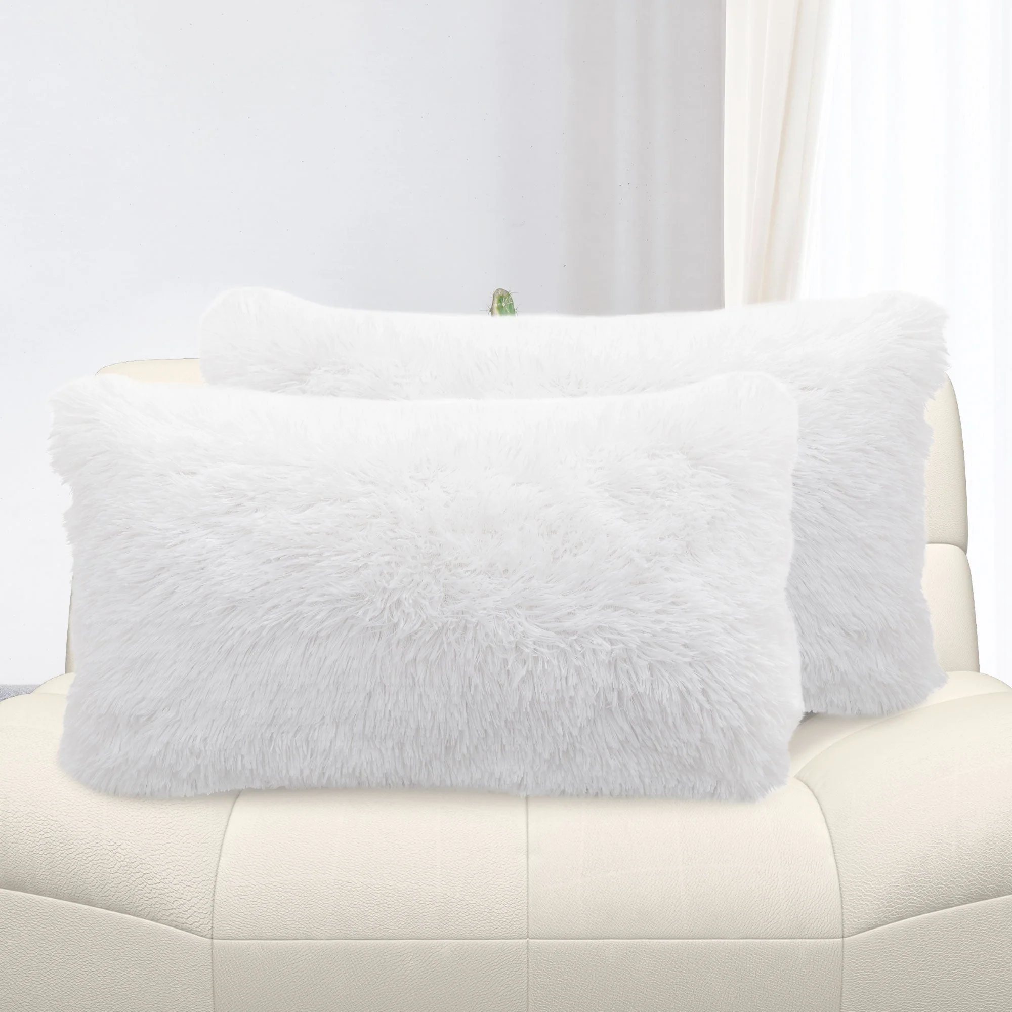 Cheer Collection  Shaggy Long Hair Throw Pillows - Super Soft and Plush Faux Fur Lumbar Accent Pillows - 12 x 20 - Set of 2 - Image 89