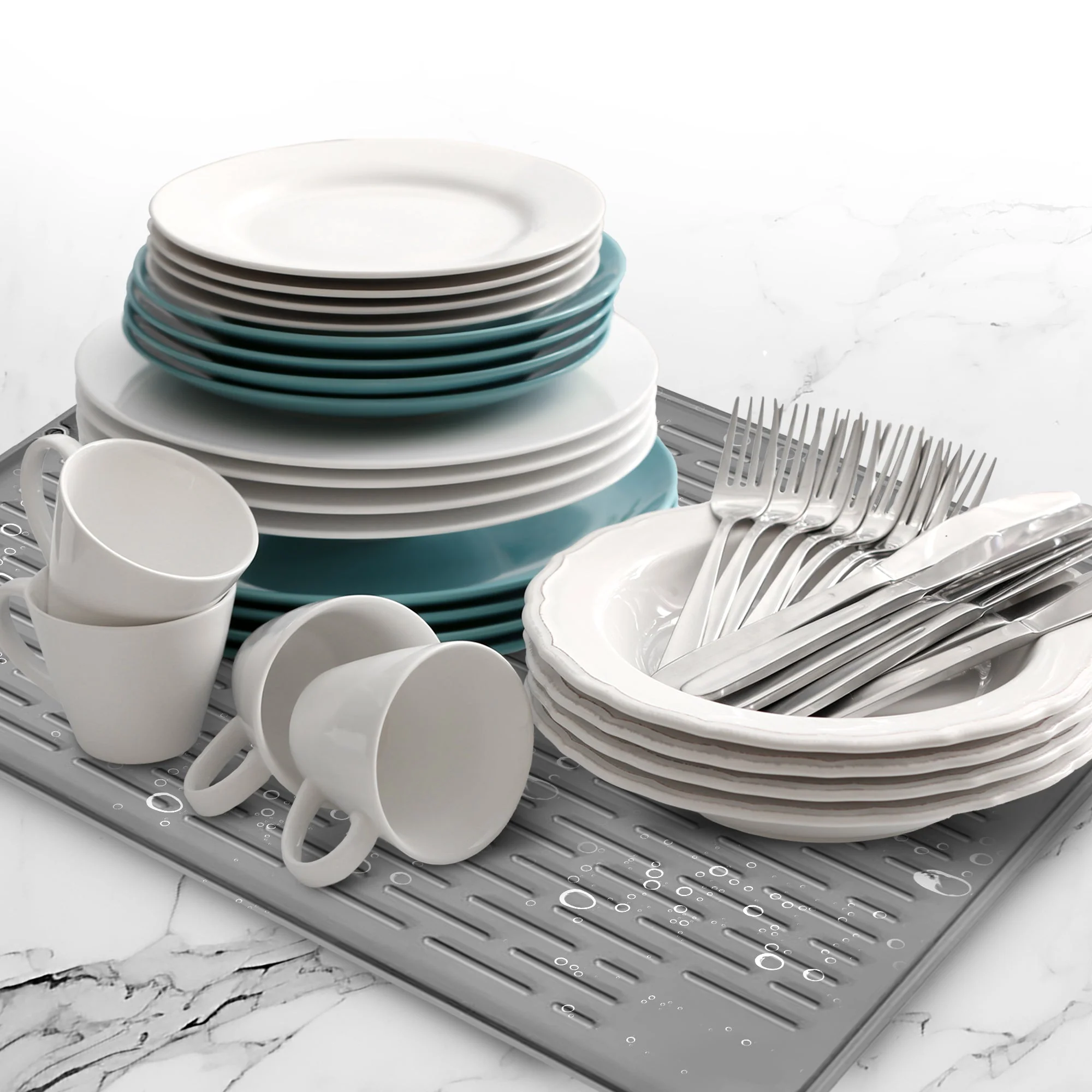 Cheer Collection Silicone Dish Drying Mat for Kitchen Counter, Silicone Drying Pad and Trivet for Dishes, Dishwasher Safe and Heat Resistant - Image 19