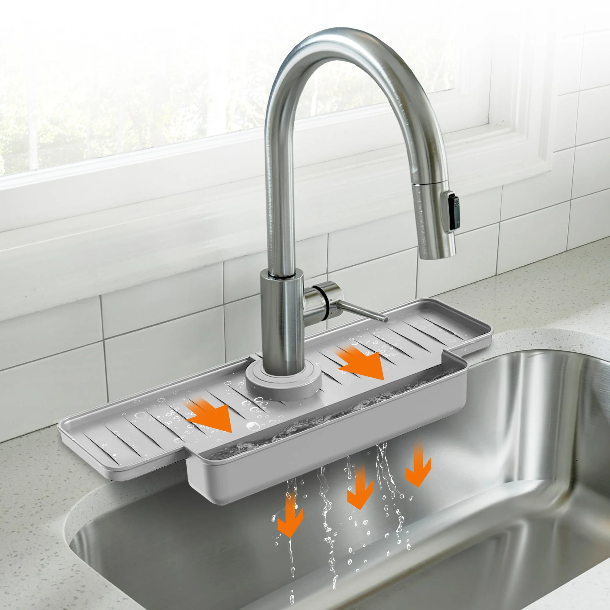 Cheer Collection Silicone Faucet Draining Mat and Splash Guard with Anti-Slip Soap Holder - Image 10