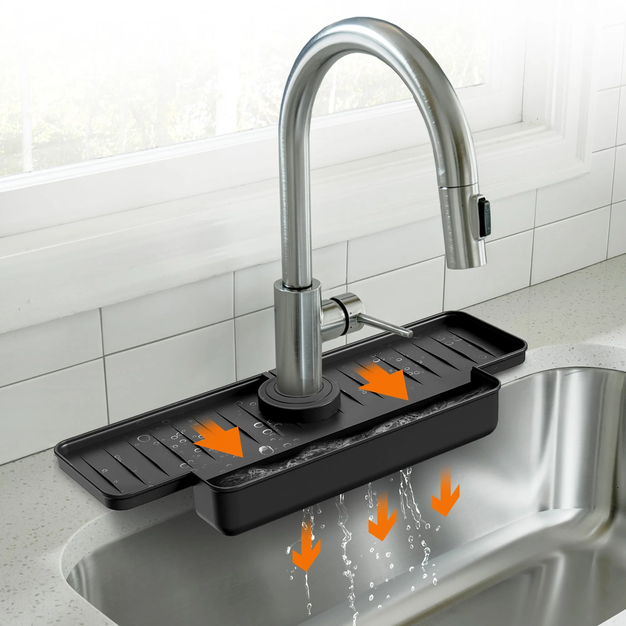 Cheer Collection Silicone Faucet Draining Mat and Splash Guard with Anti-Slip Soap Holder - Image 3