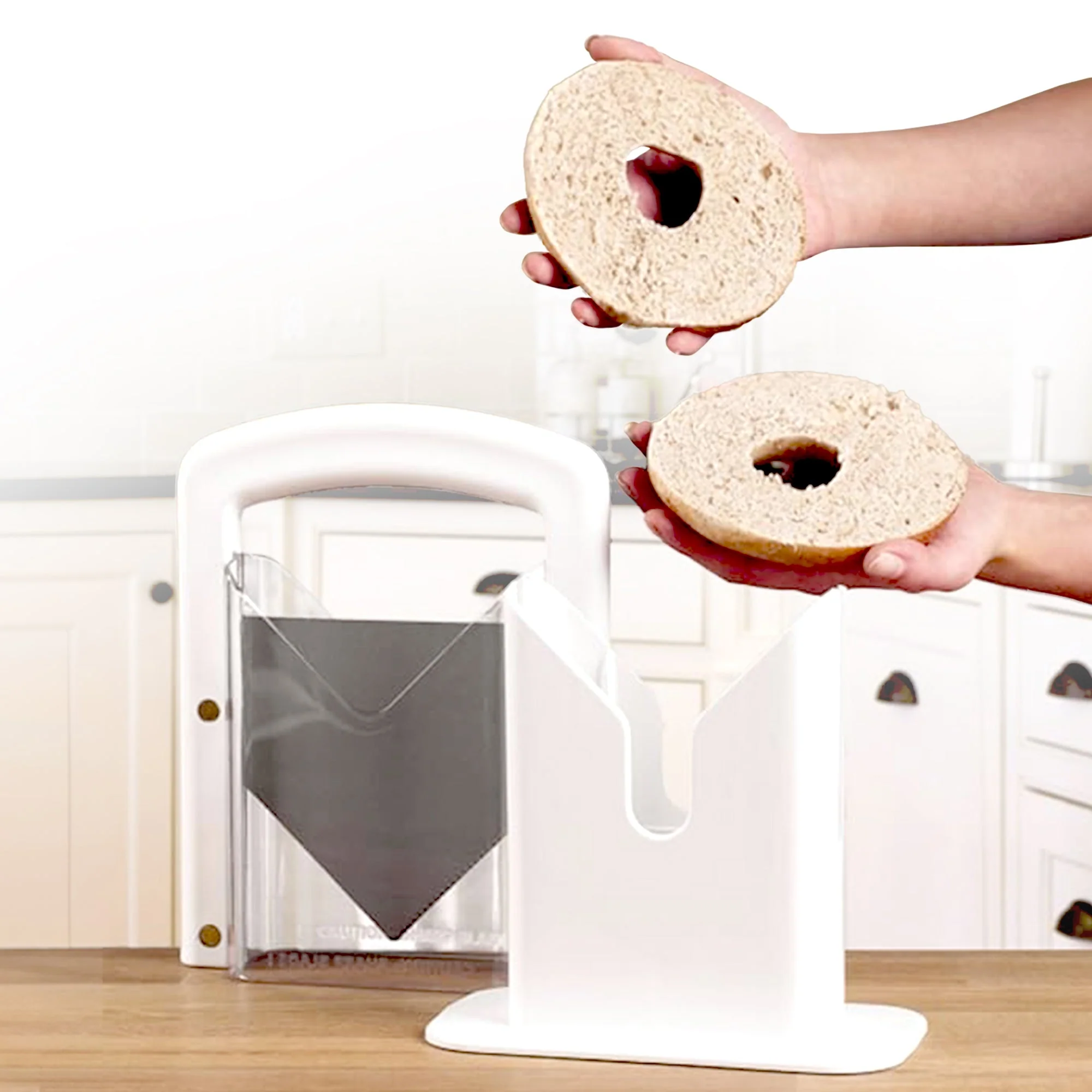 Cheer Collection Stainless Steel Guillotine Bagel Slicer, White - Image 6