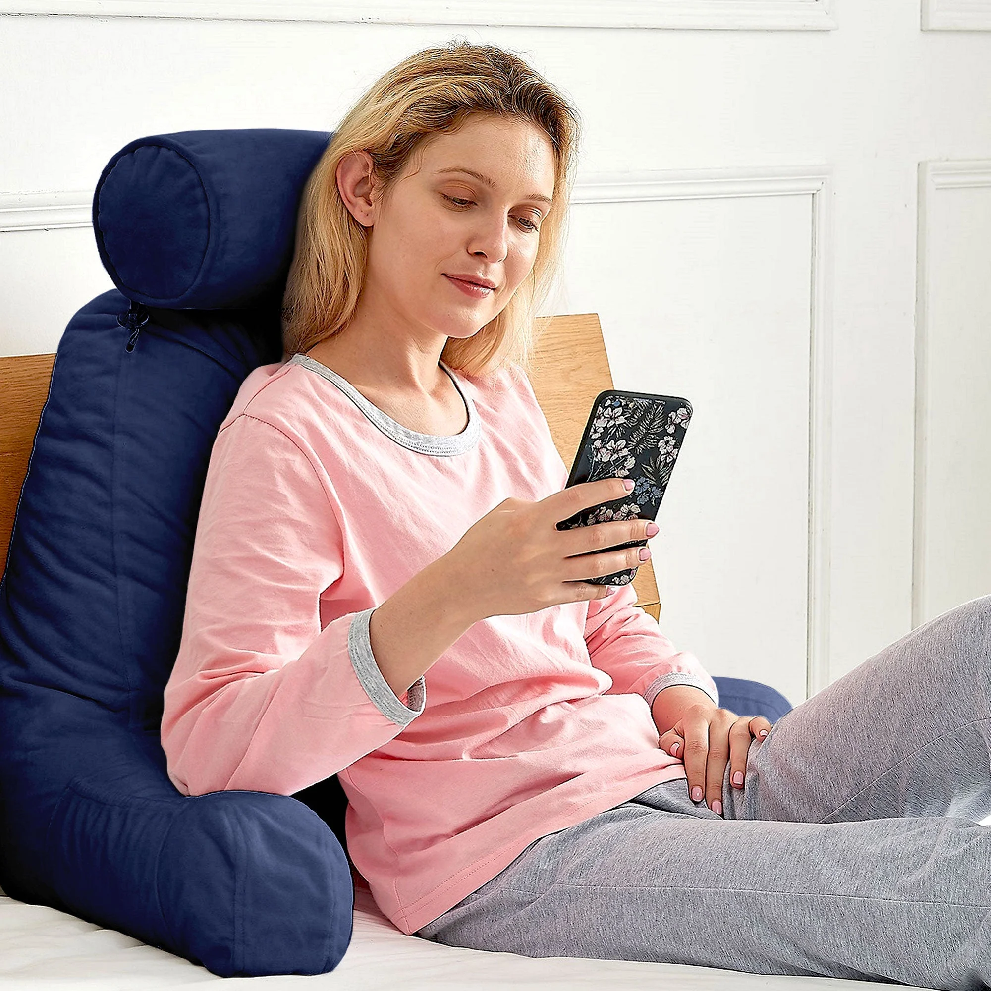Cheer Collection TV &  Reading Pillow with Detachable Cervical Bolster Backrest , Washable - Image 44
